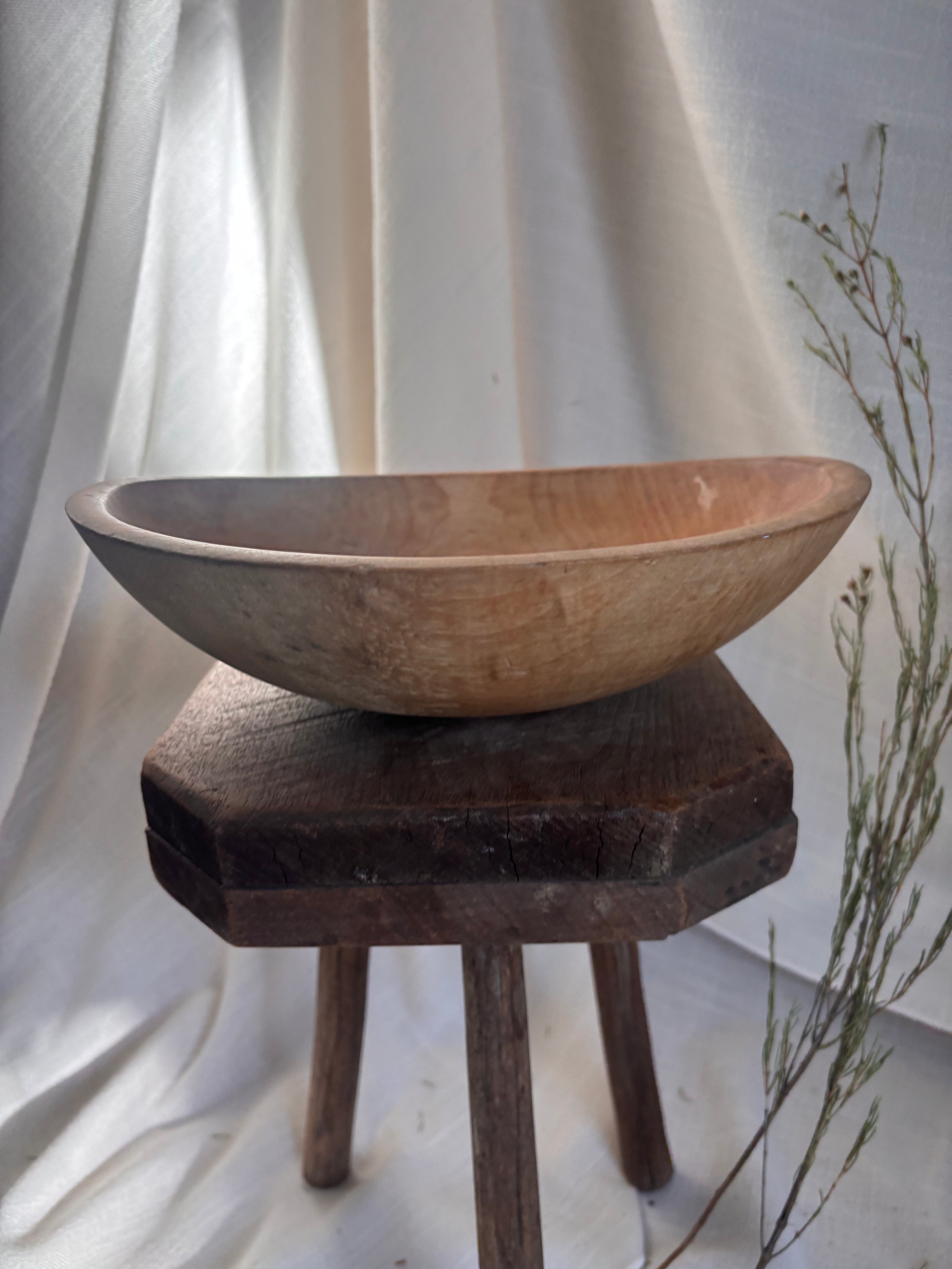 Vintage Carved Wooden Dough Bowl