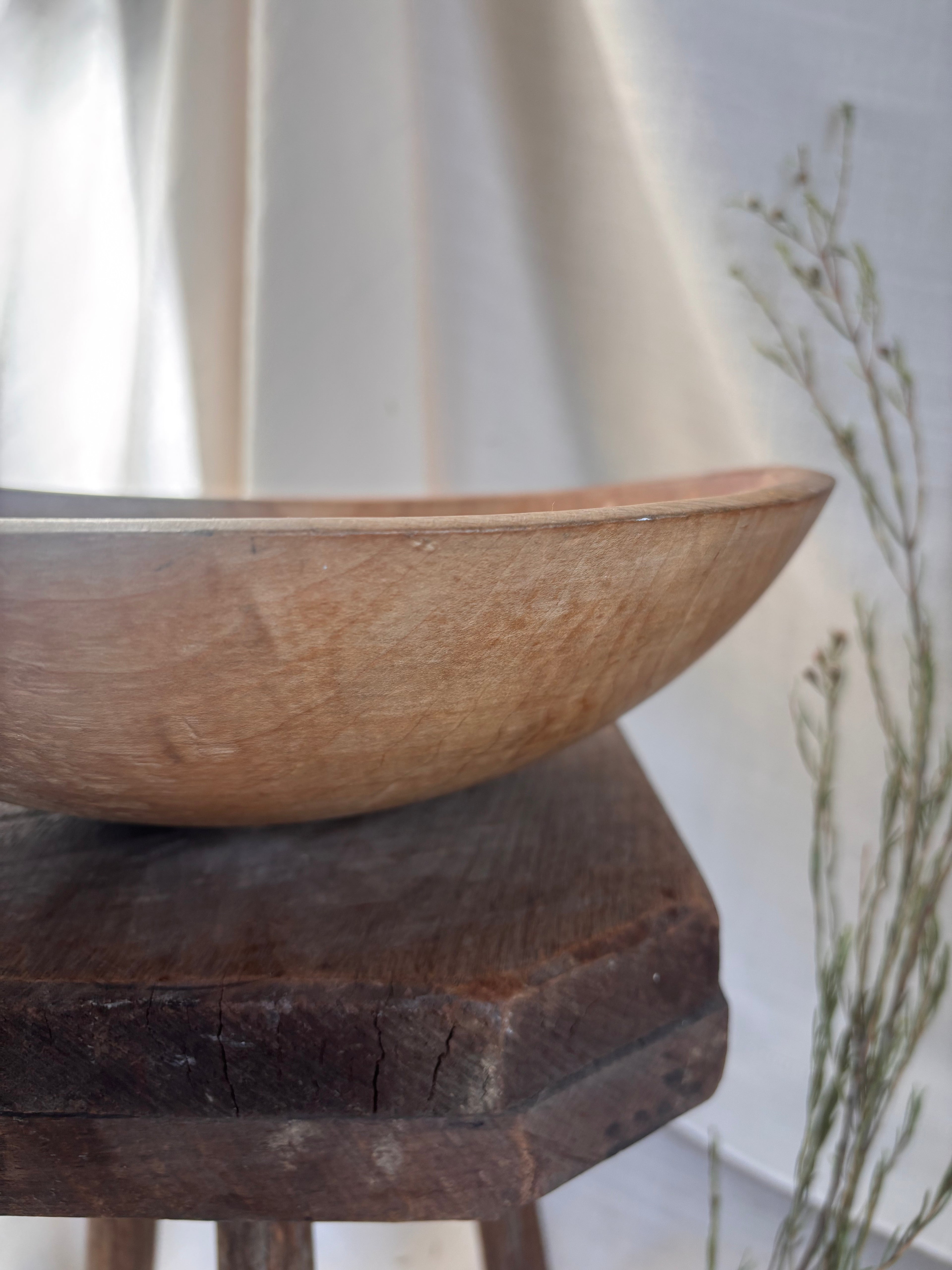 Vintage Carved Wooden Dough Bowl