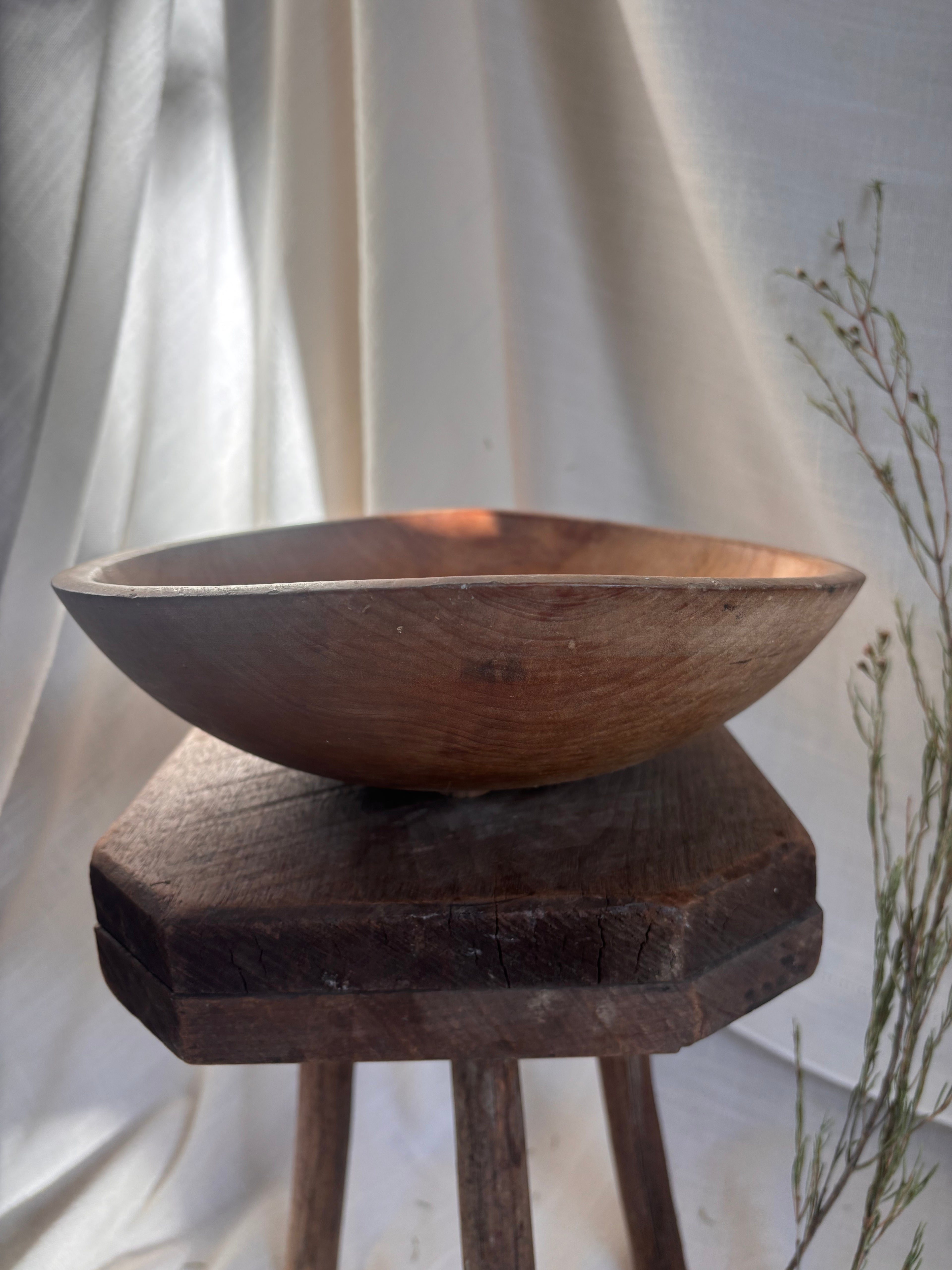Vintage Carved Wooden Dough Bowl