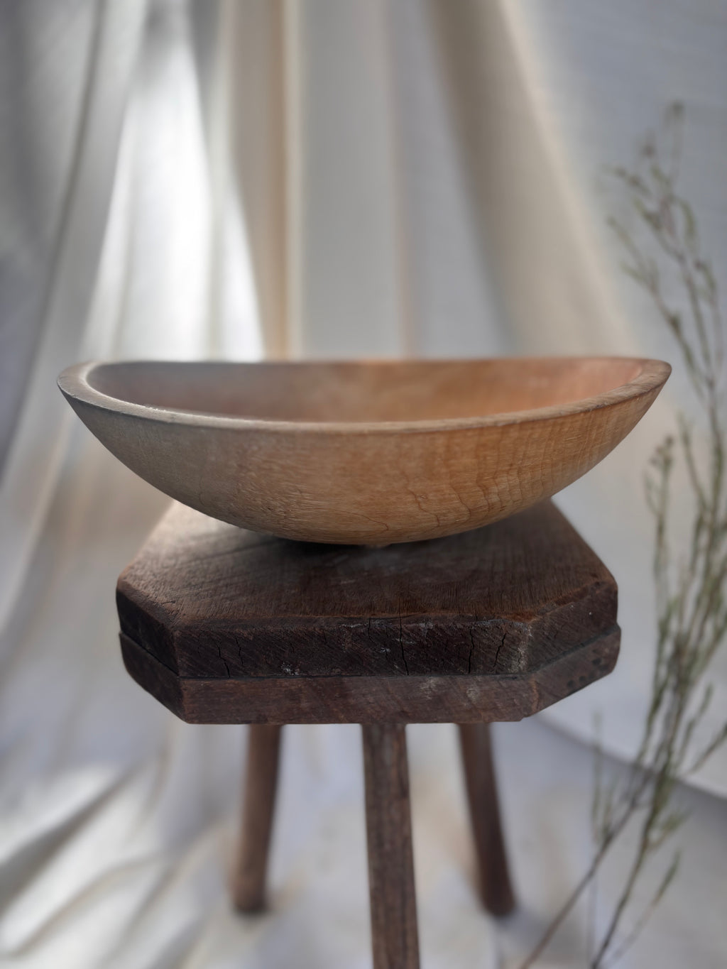 Vintage Carved Wooden Dough Bowl