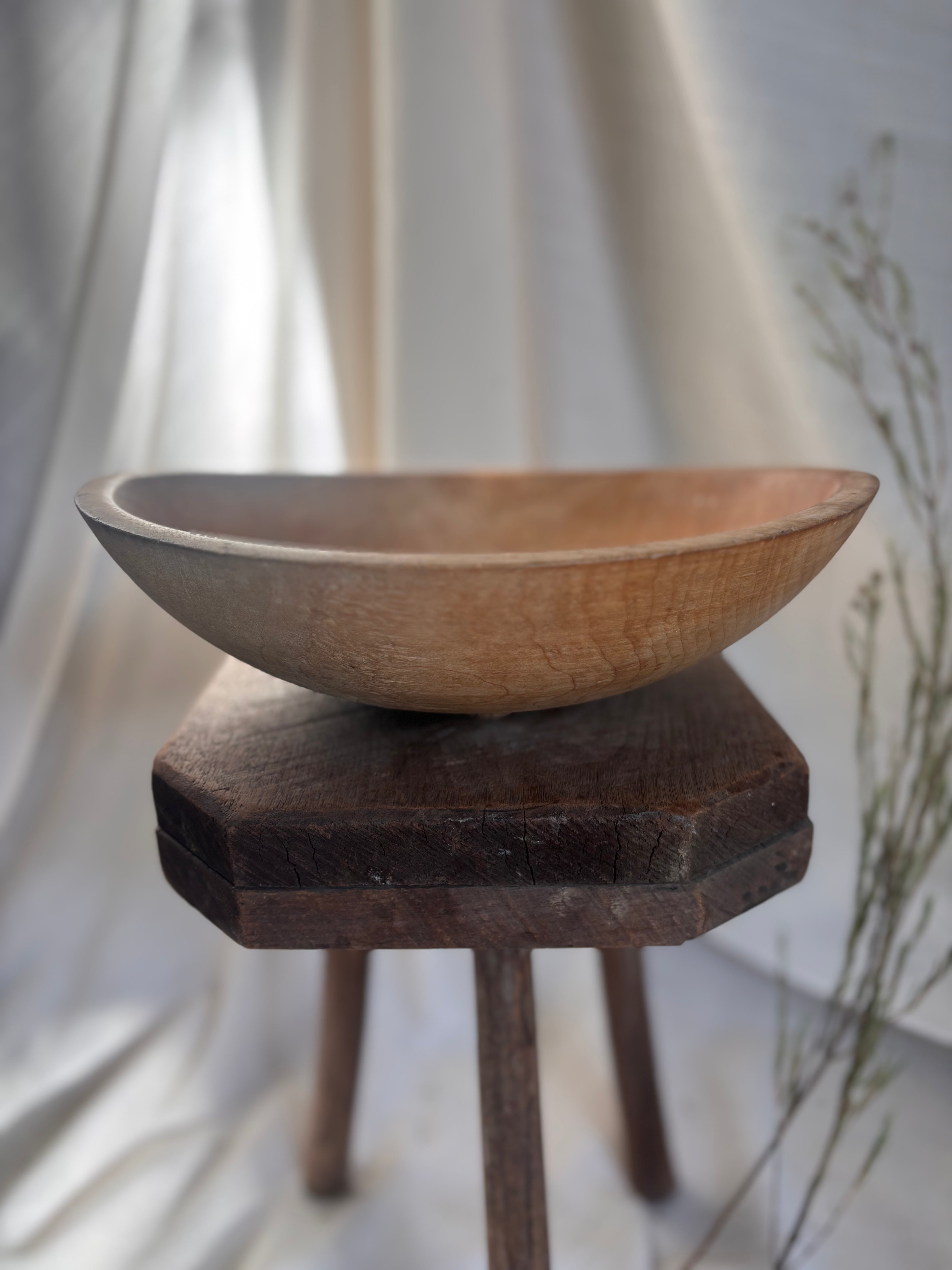 Vintage Carved Wooden Dough Bowl