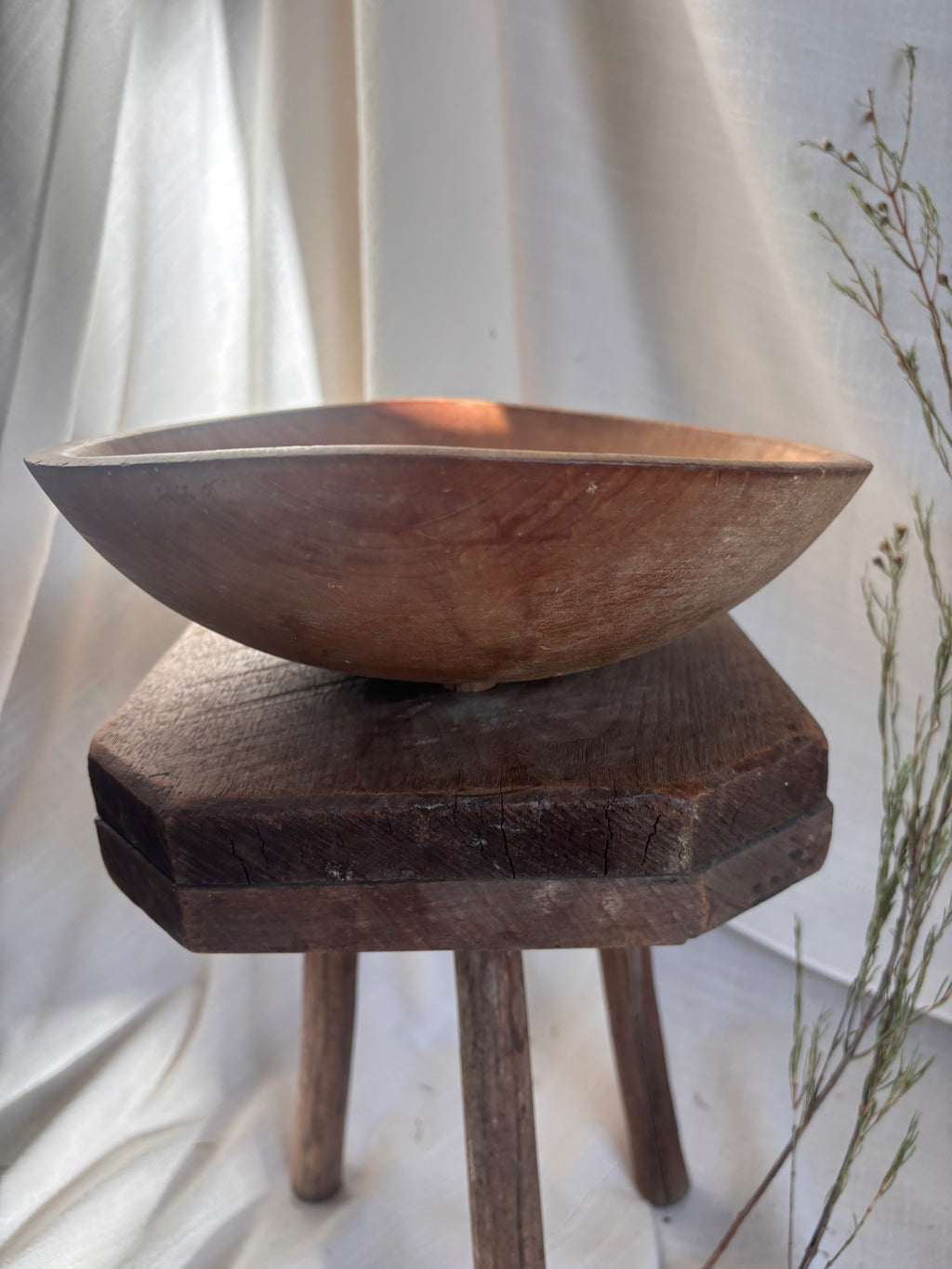 Vintage Carved Wooden Dough Bowl