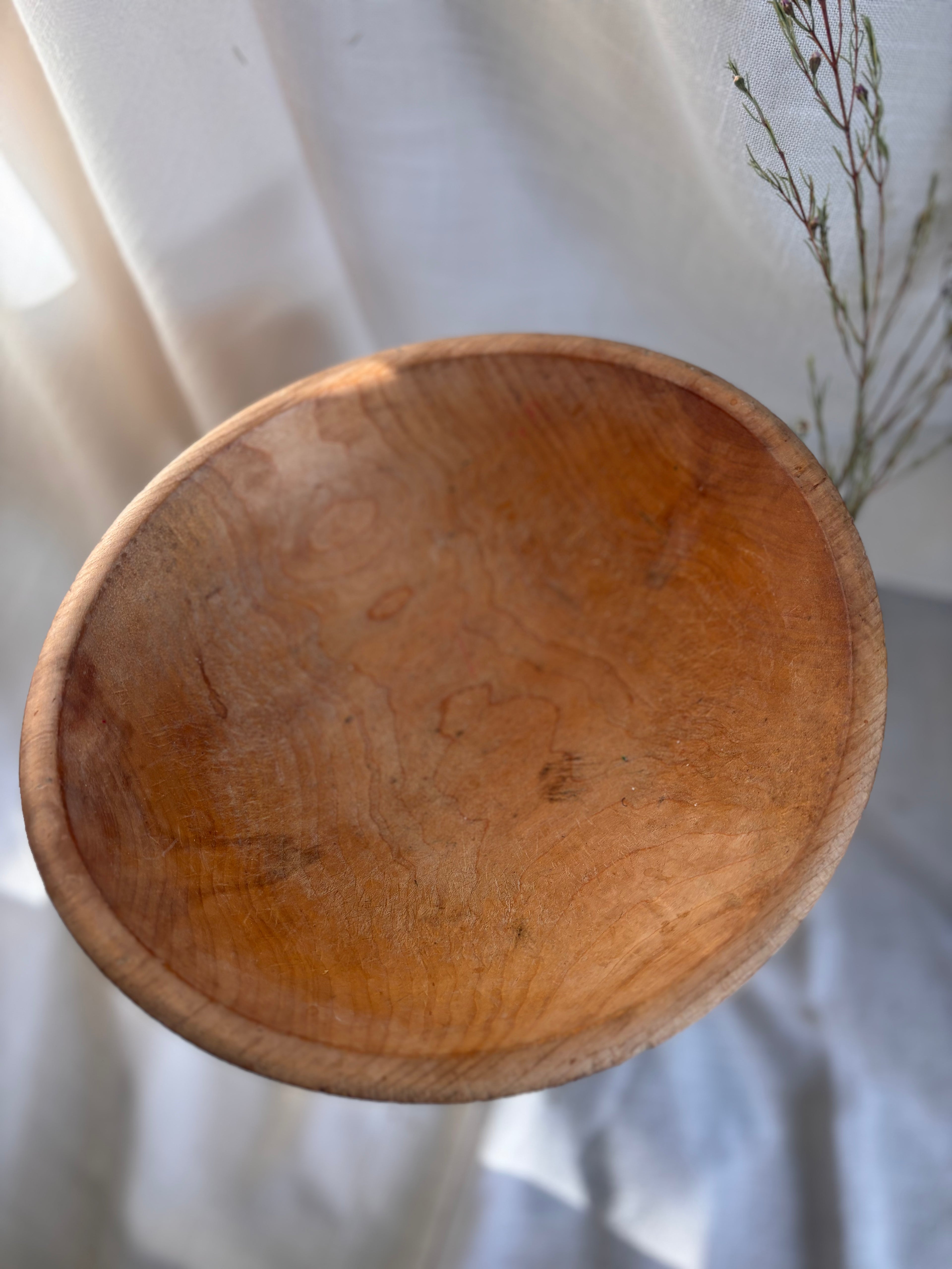 Vintage Carved Wooden Dough Bowl