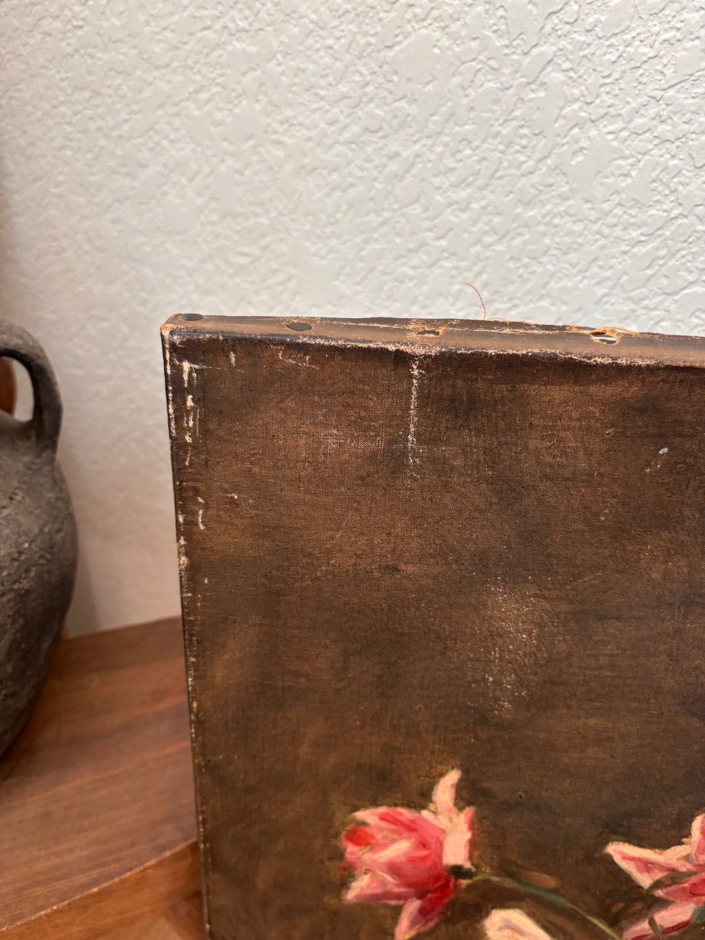 Antique French Still Life Roses in Vase Oil Painting on Canvas, c. 1880s