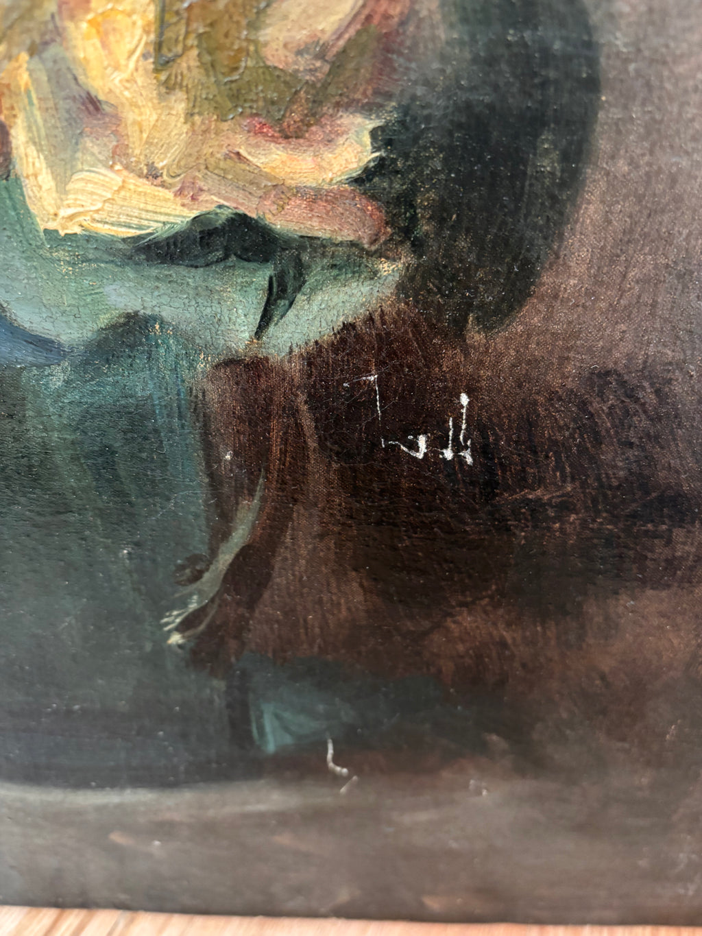 Antique French Still Life Roses in Vase Oil Painting on Canvas, c. 1880s