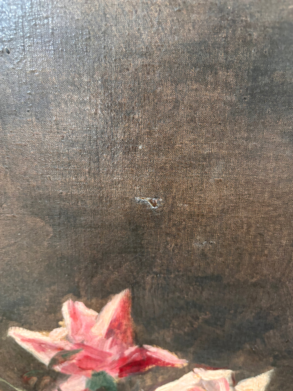 Antique French Still Life Roses in Vase Oil Painting on Canvas, c. 1880s