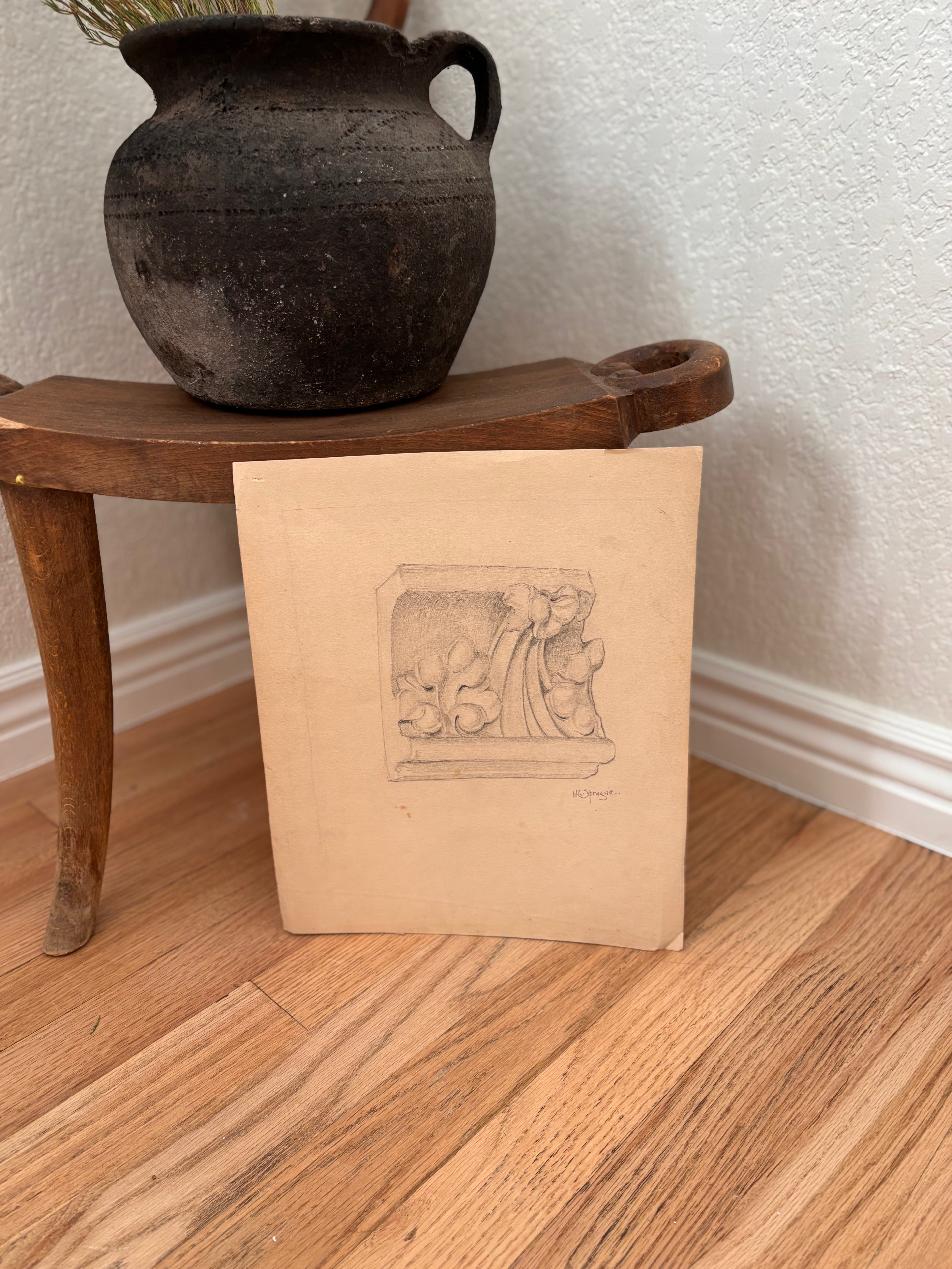 Vintage French Architectural Cornice Study Drawing, c.1910