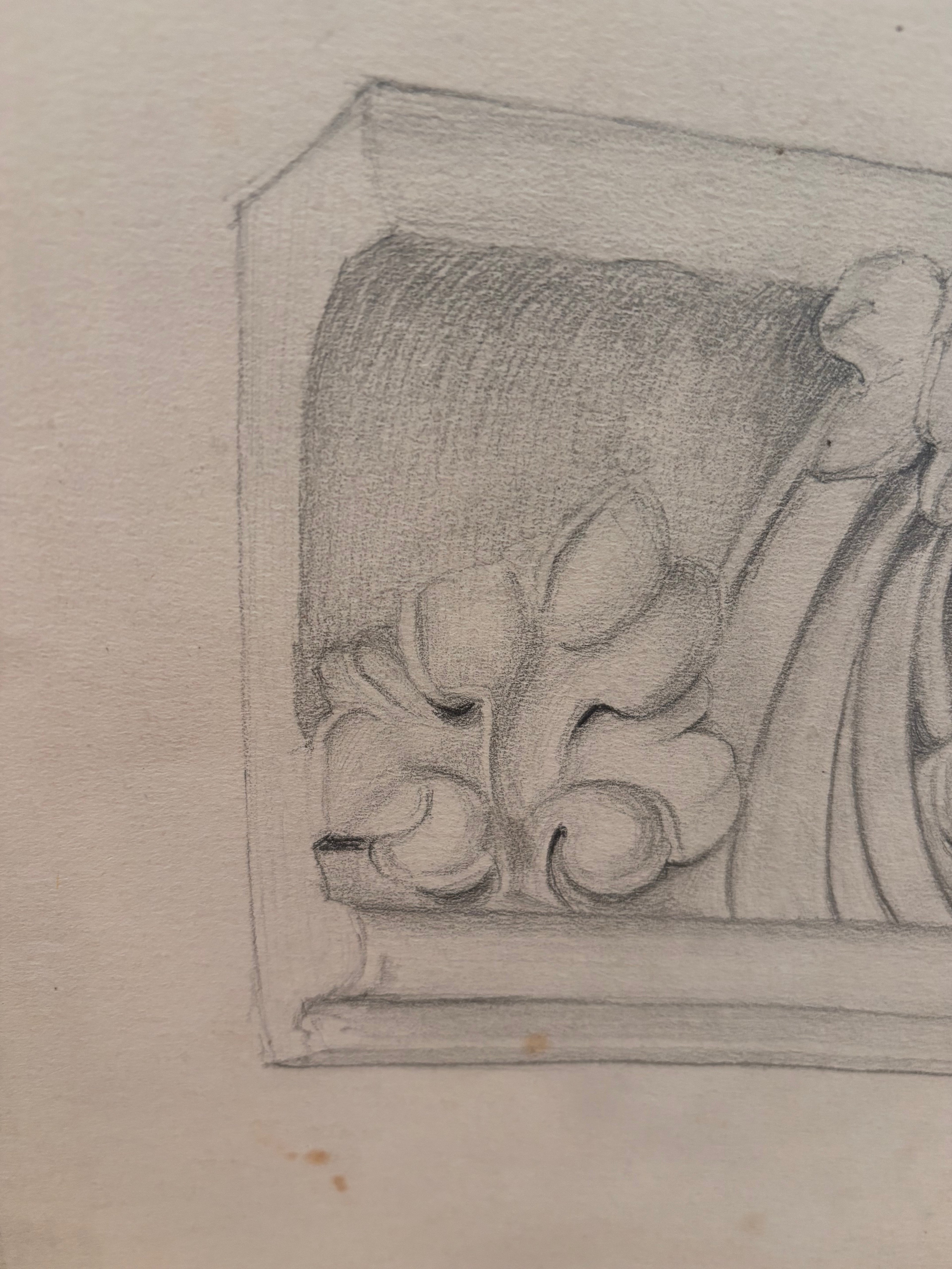 Vintage French Architectural Cornice Study Drawing, c.1910