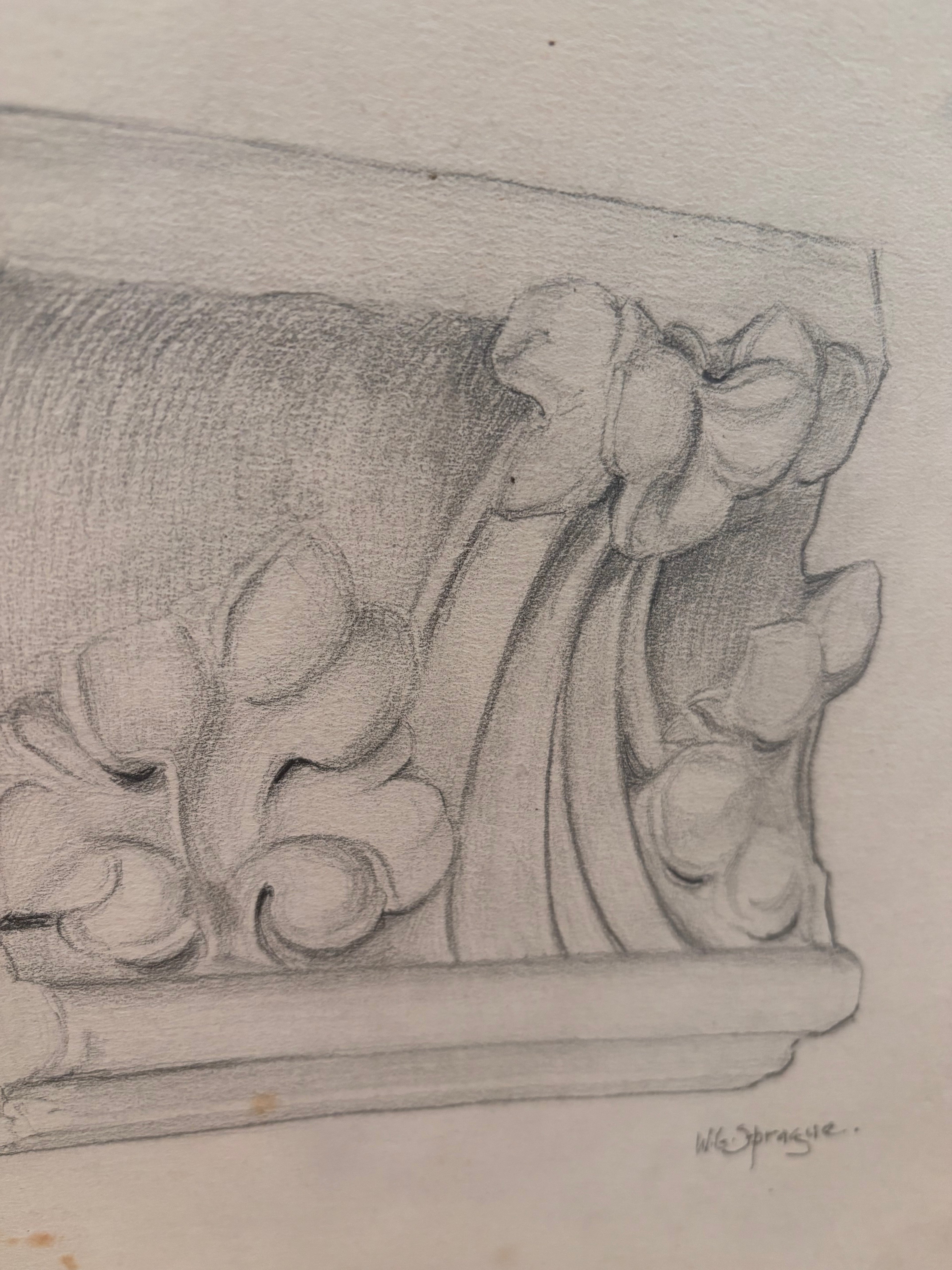 Vintage French Architectural Cornice Study Drawing, c.1910