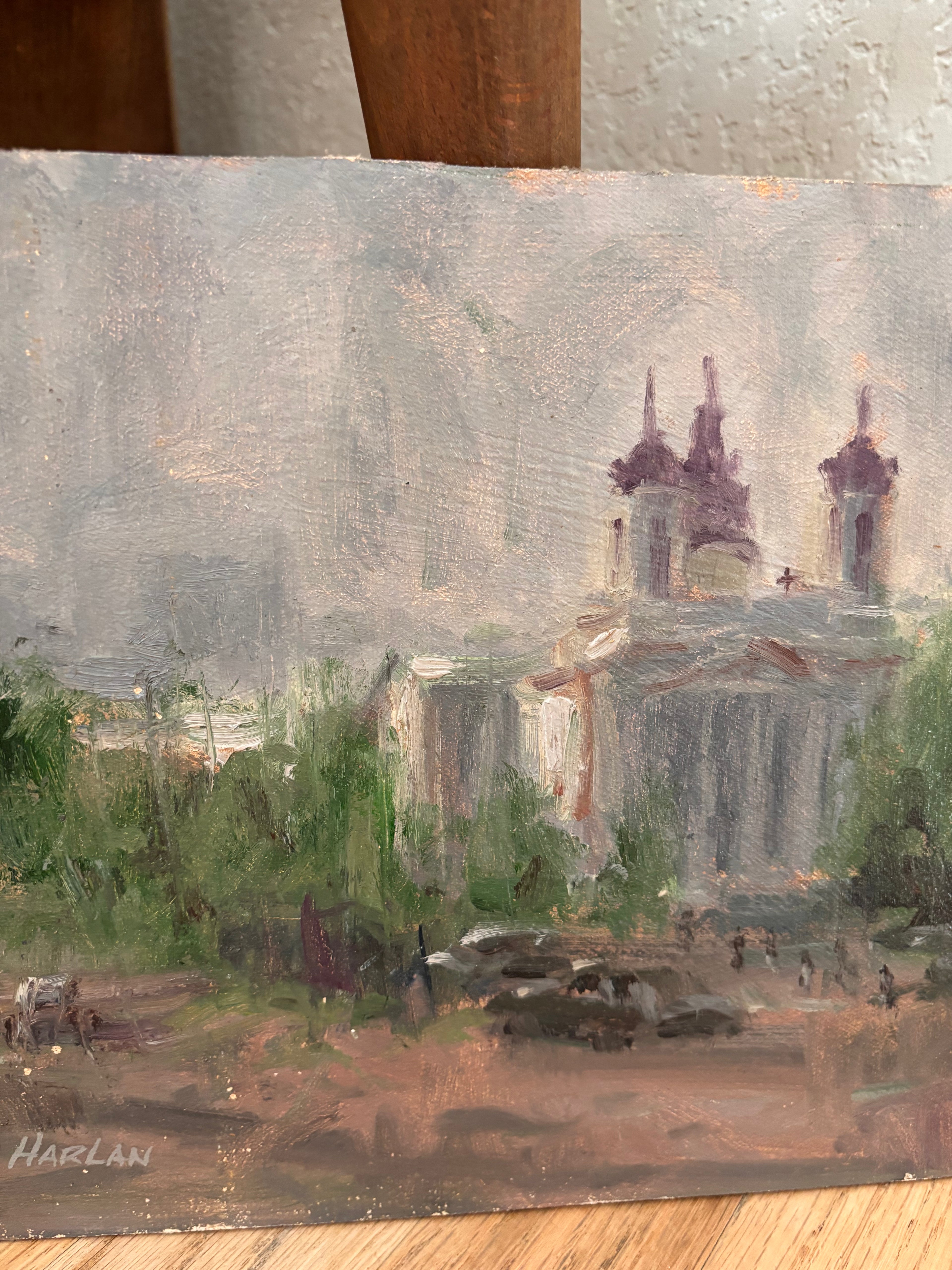 “Misty Morning” Oil on Board Painting, David Harlan