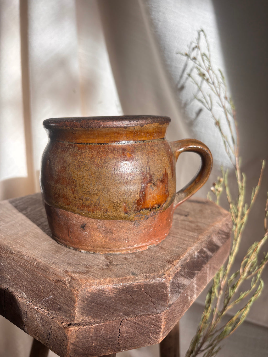Antique French Single-Handled Confit Pot with Green Glaze