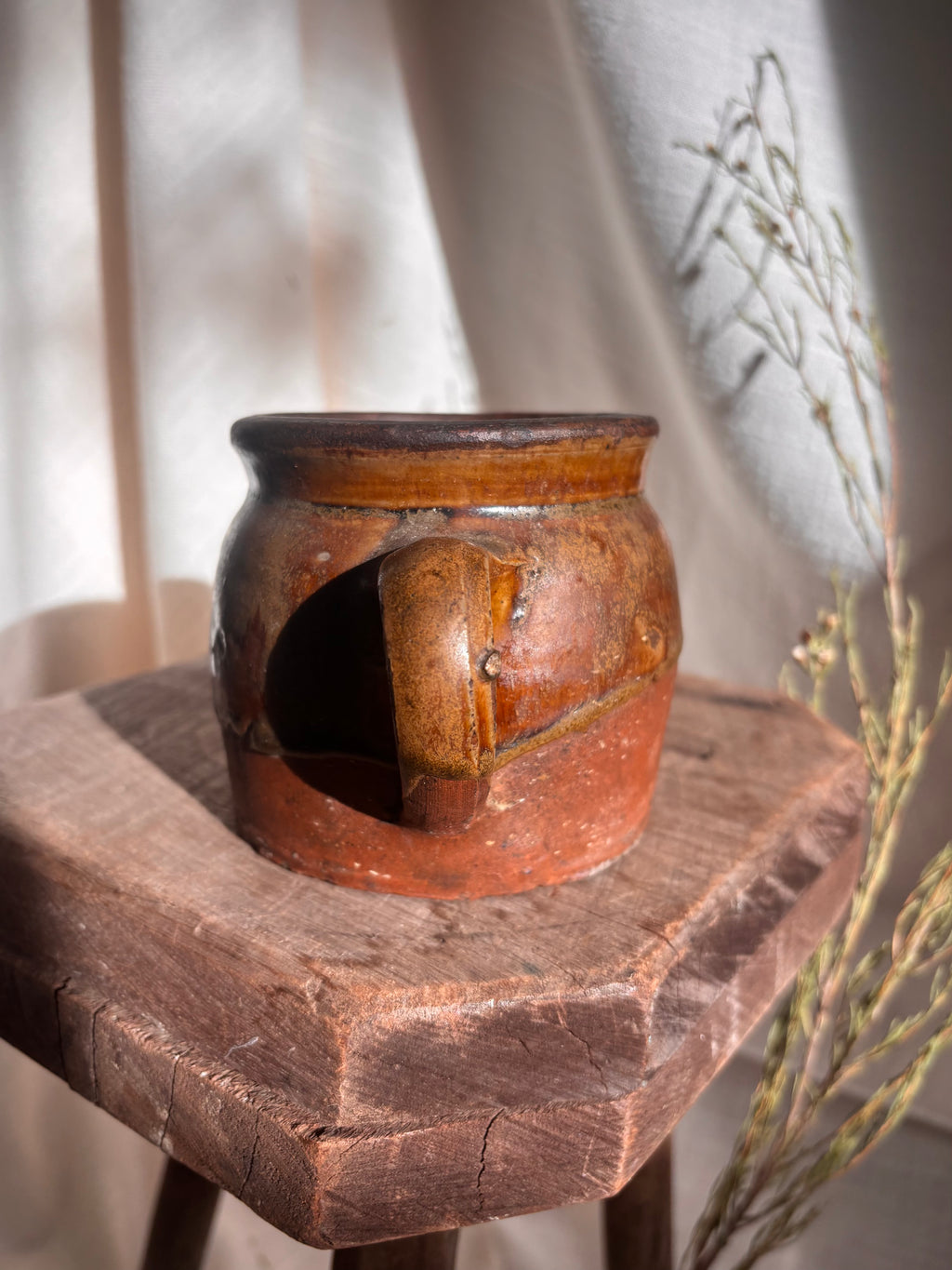 Antique French Single-Handled Confit Pot with Green Glaze