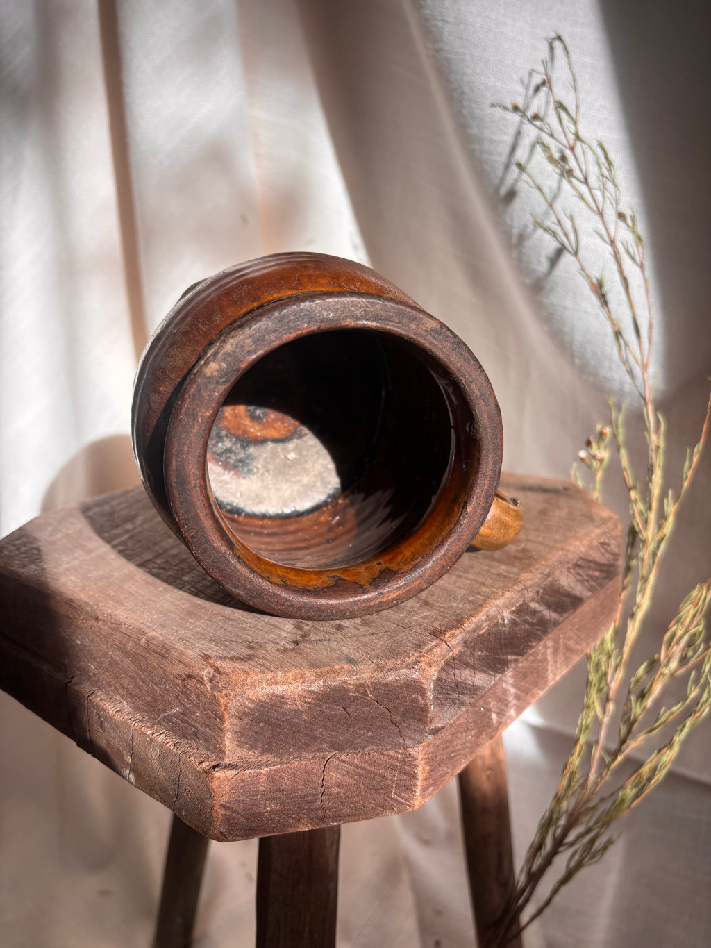 Antique French Single-Handled Confit Pot with Green Glaze