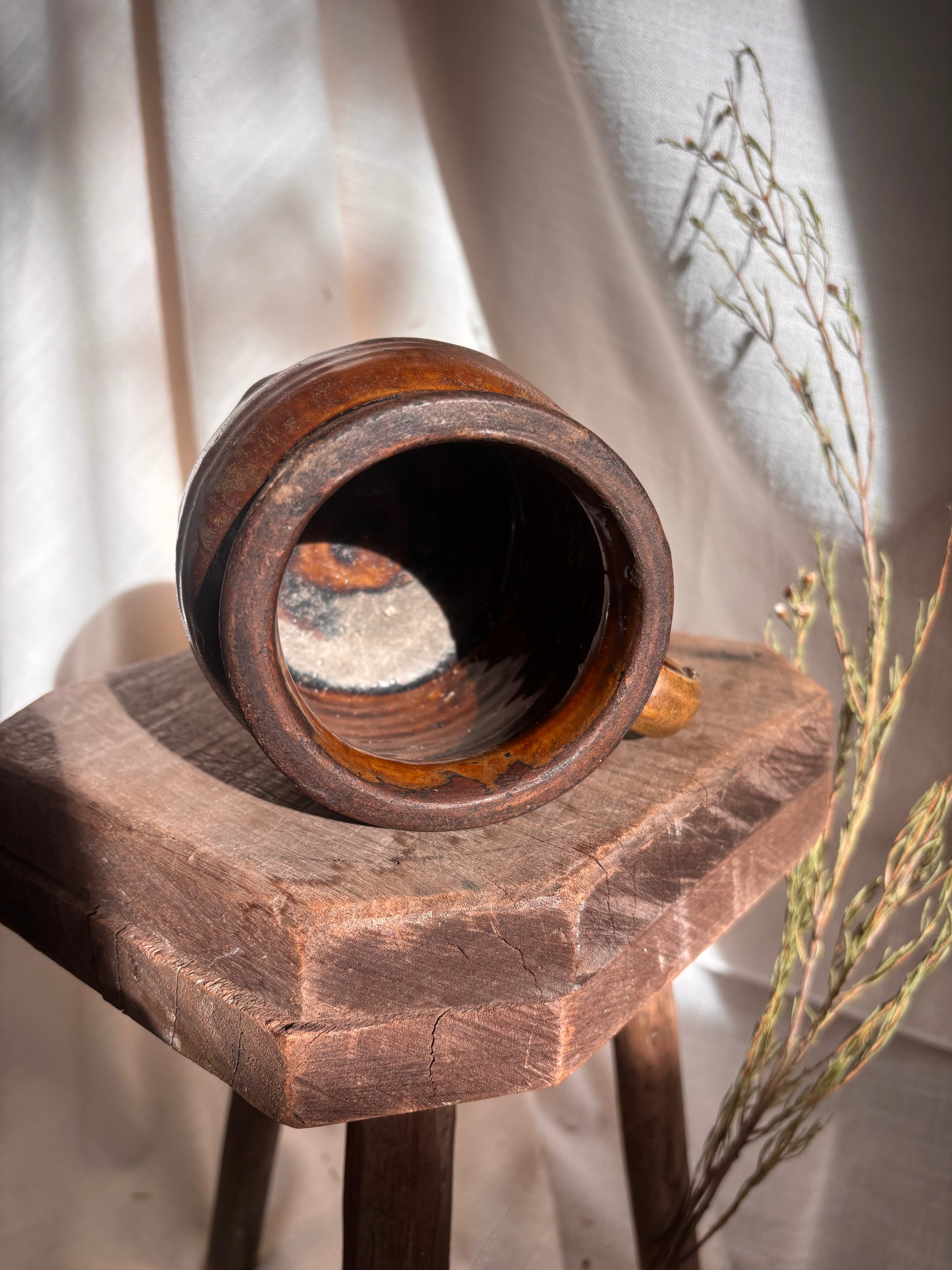 Antique French Single-Handled Confit Pot with Green Glaze