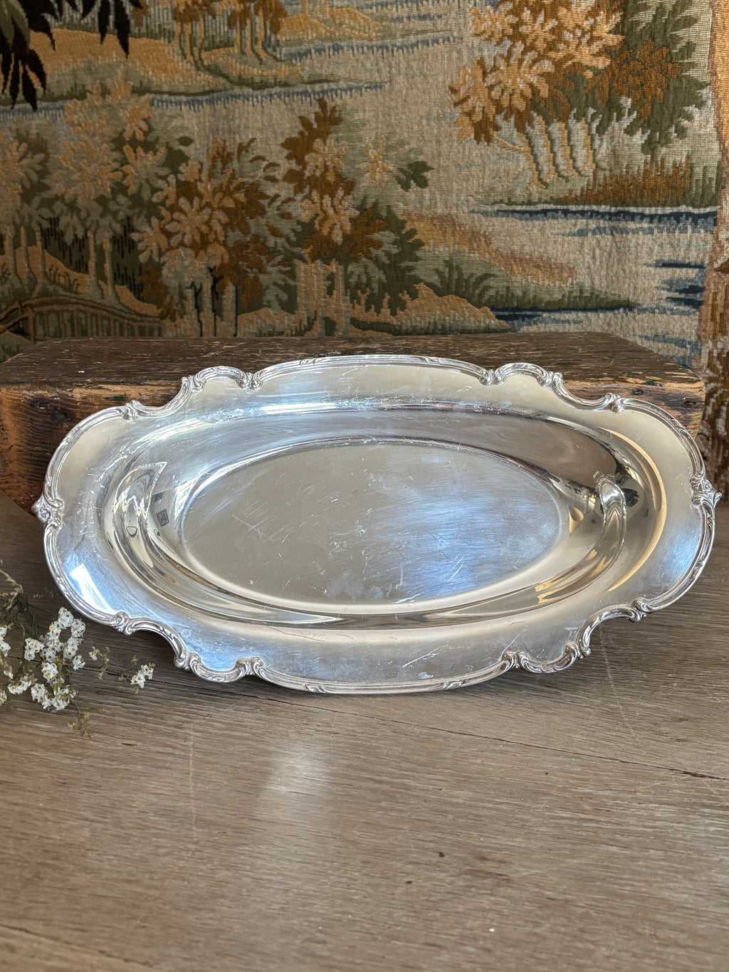 Antique Rococo Revival Silver-Plated Oval Serving Dish