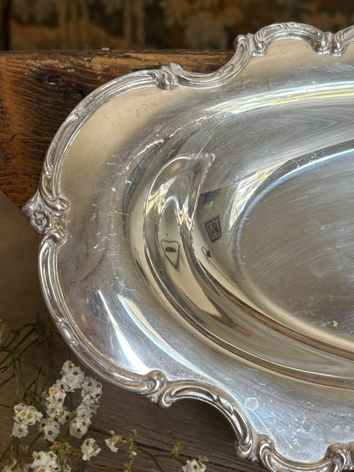 Antique Rococo Revival Silver-Plated Oval Serving Dish