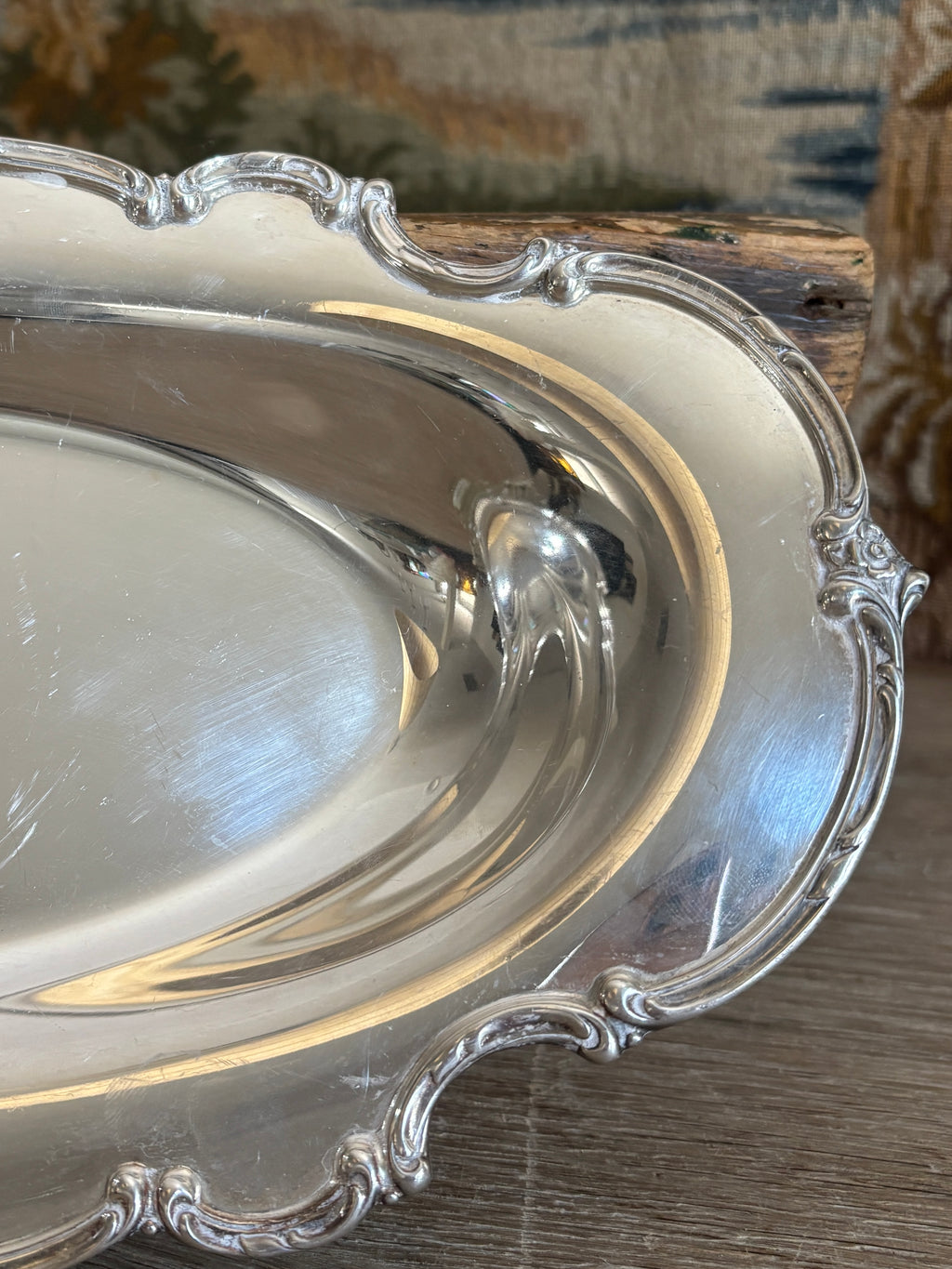 Antique Rococo Revival Silver-Plated Oval Serving Dish