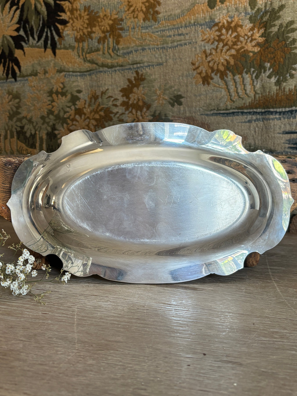 Antique Rococo Revival Silver-Plated Oval Serving Dish