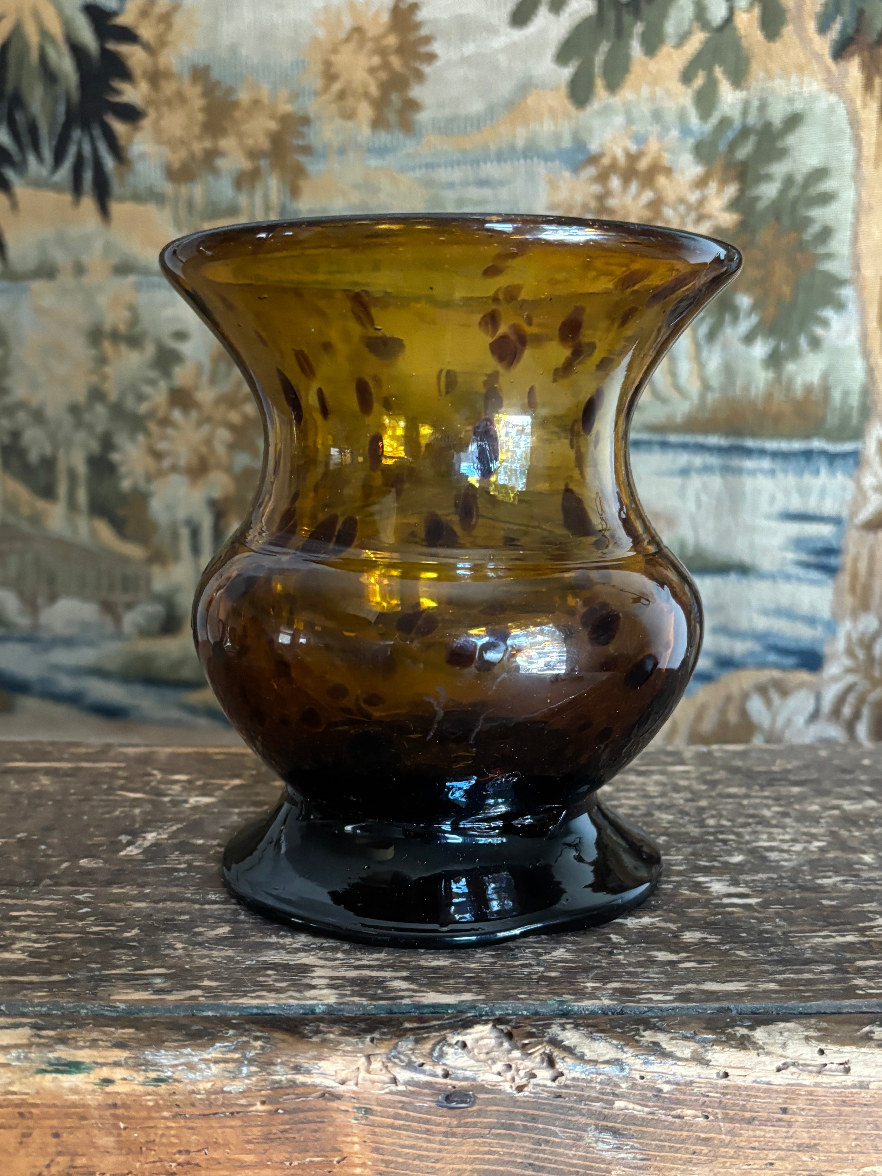 Hand-Blown Rounded Tortoiseshell Spotted Glass Vase