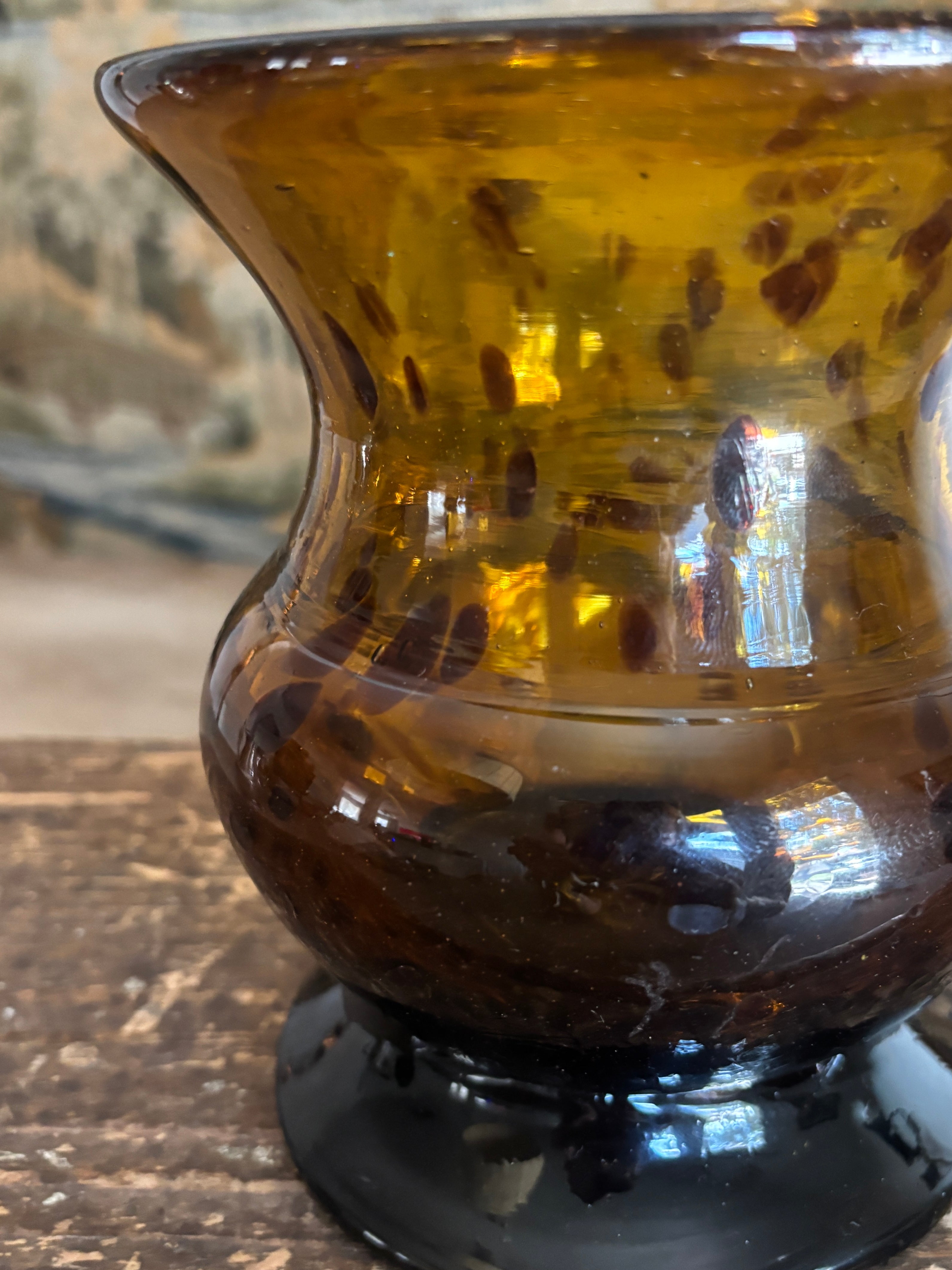 Hand-Blown Rounded Tortoiseshell Spotted Glass Vase