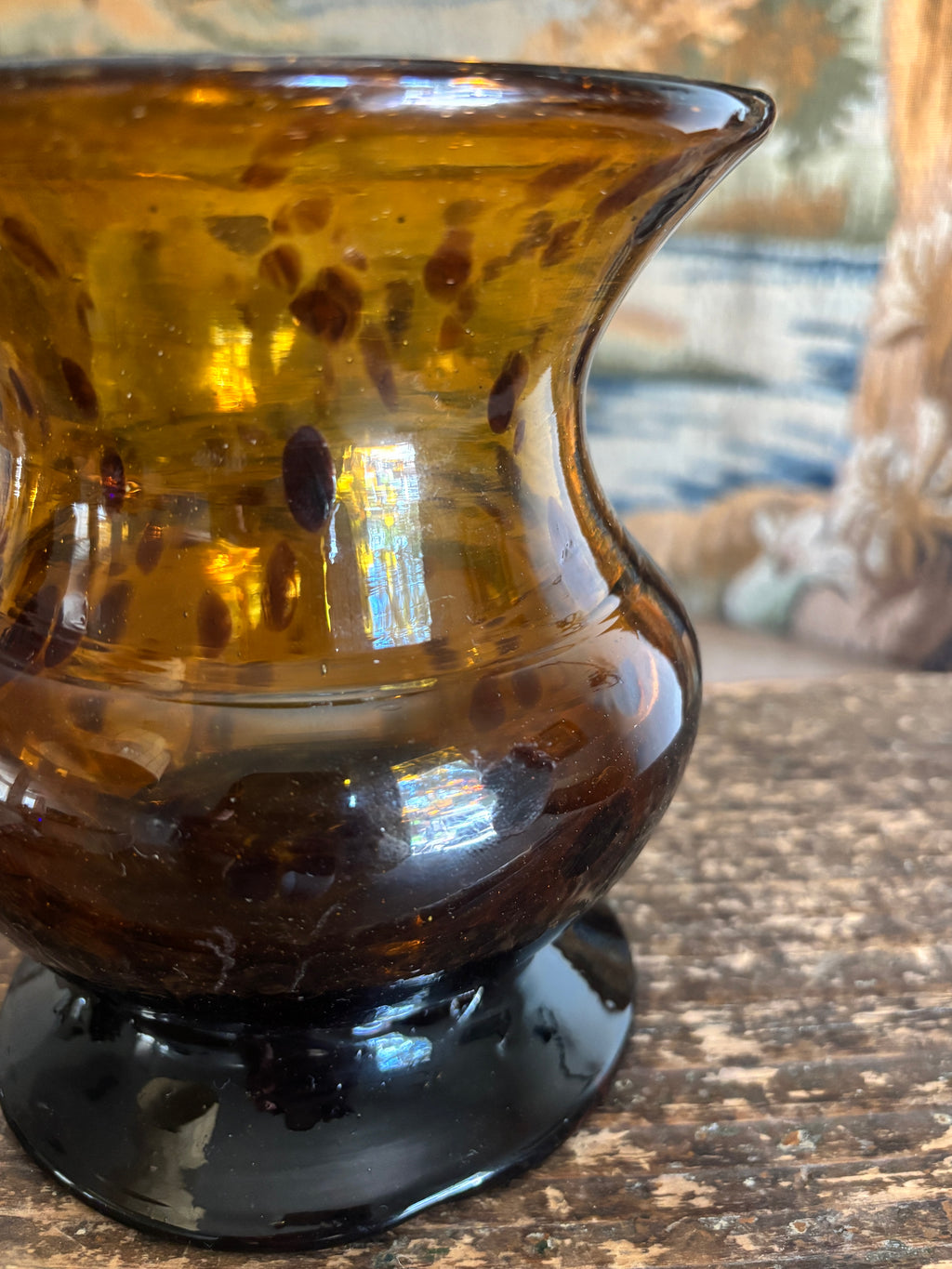 Hand-Blown Rounded Tortoiseshell Spotted Glass Vase