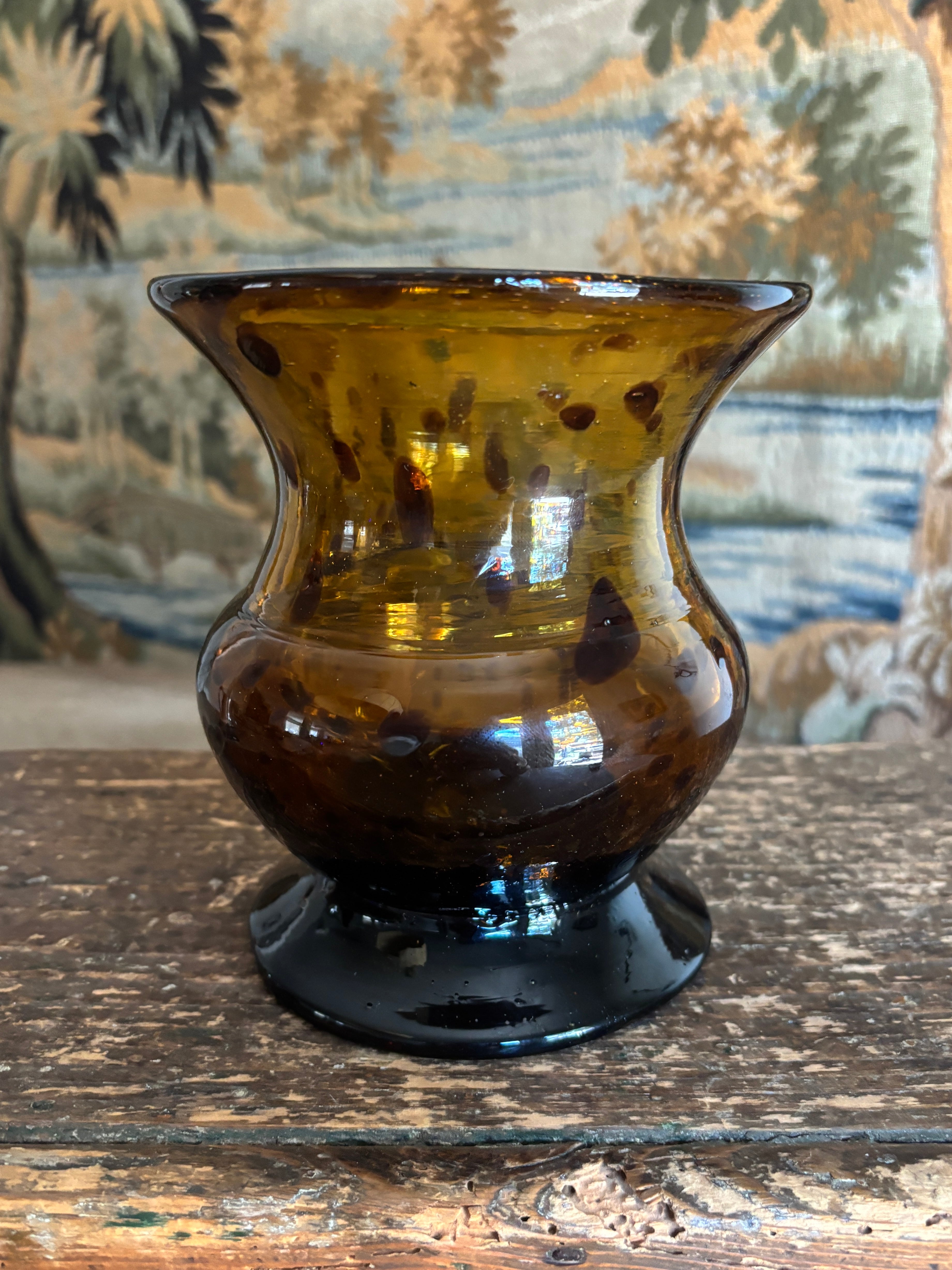 Hand-Blown Rounded Tortoiseshell Spotted Glass Vase