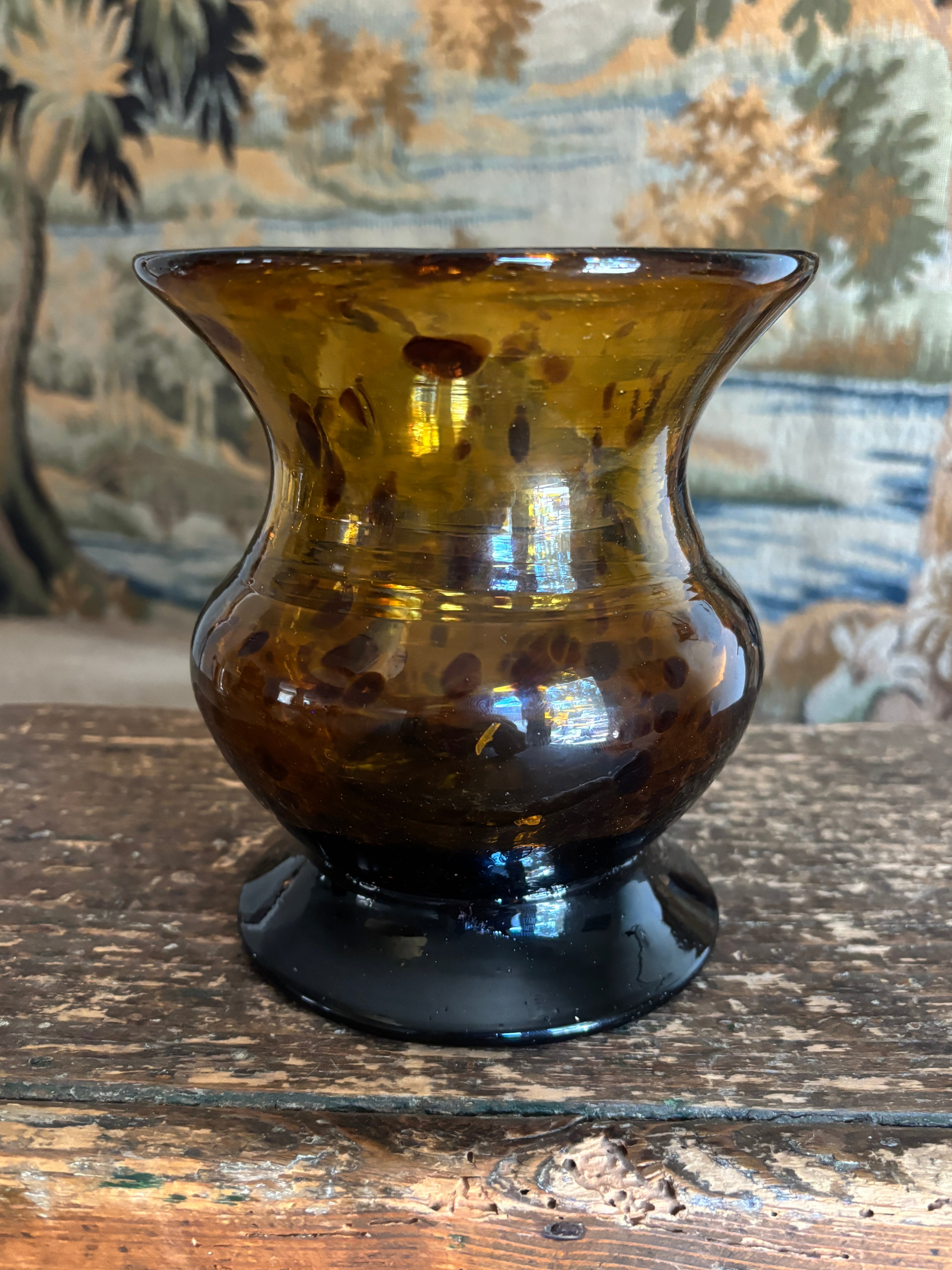 Hand-Blown Rounded Tortoiseshell Spotted Glass Vase