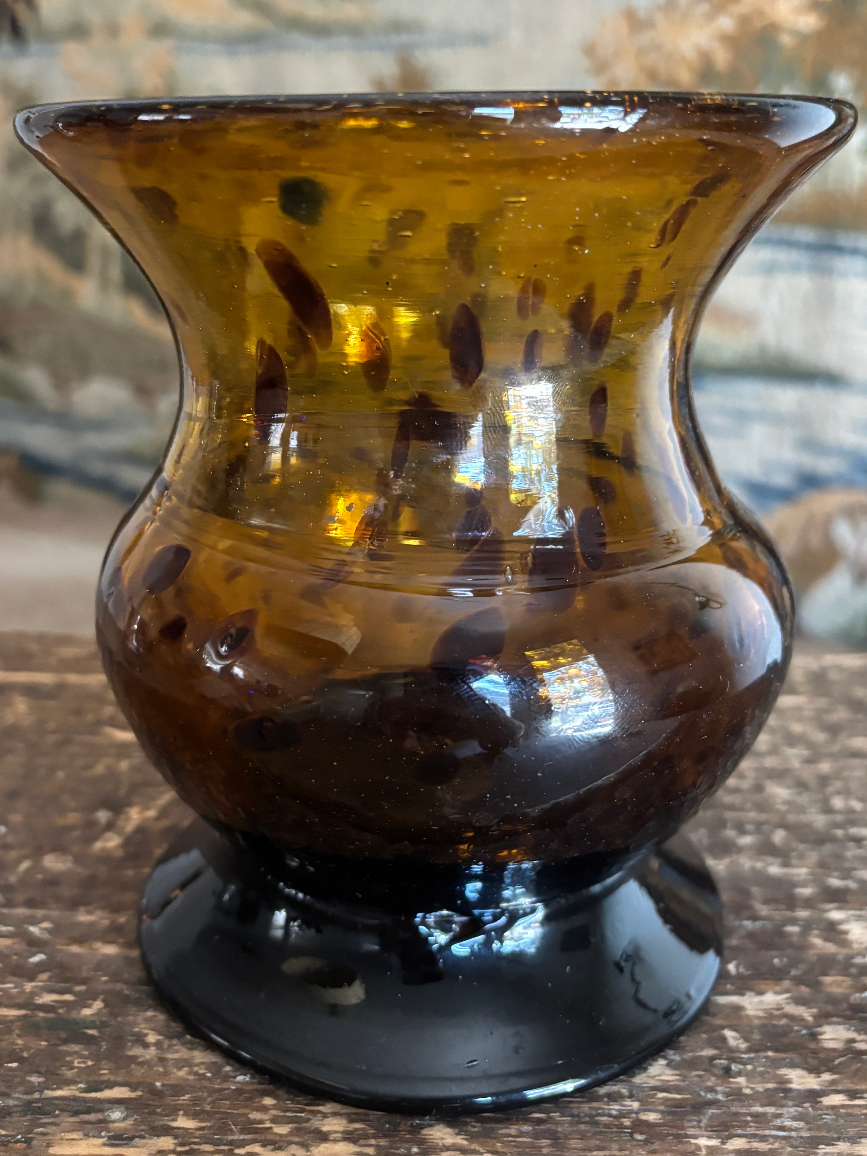 Hand-Blown Rounded Tortoiseshell Spotted Glass Vase