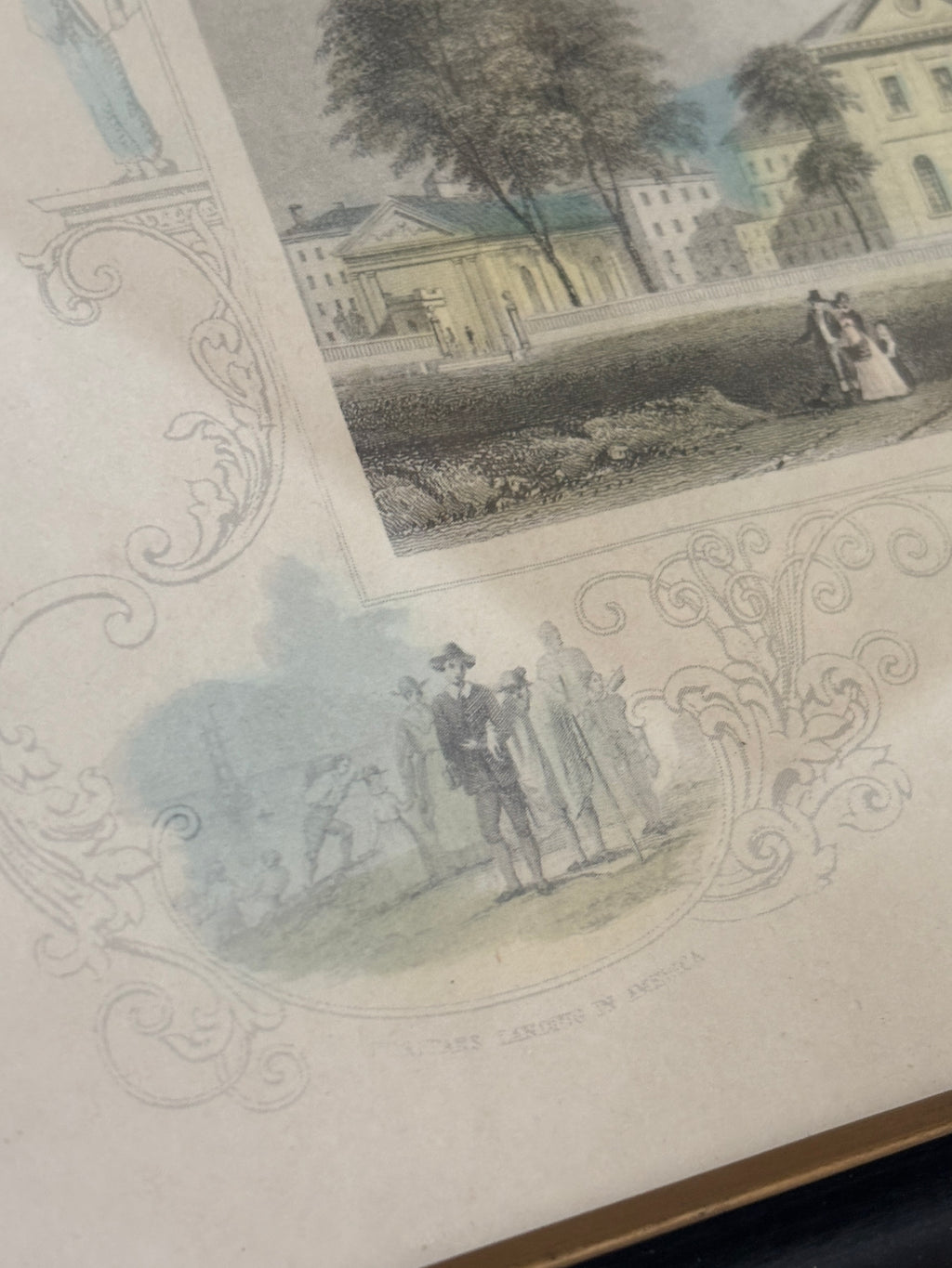 Antique 1834 Hand-Colored Harvard University Engraving
