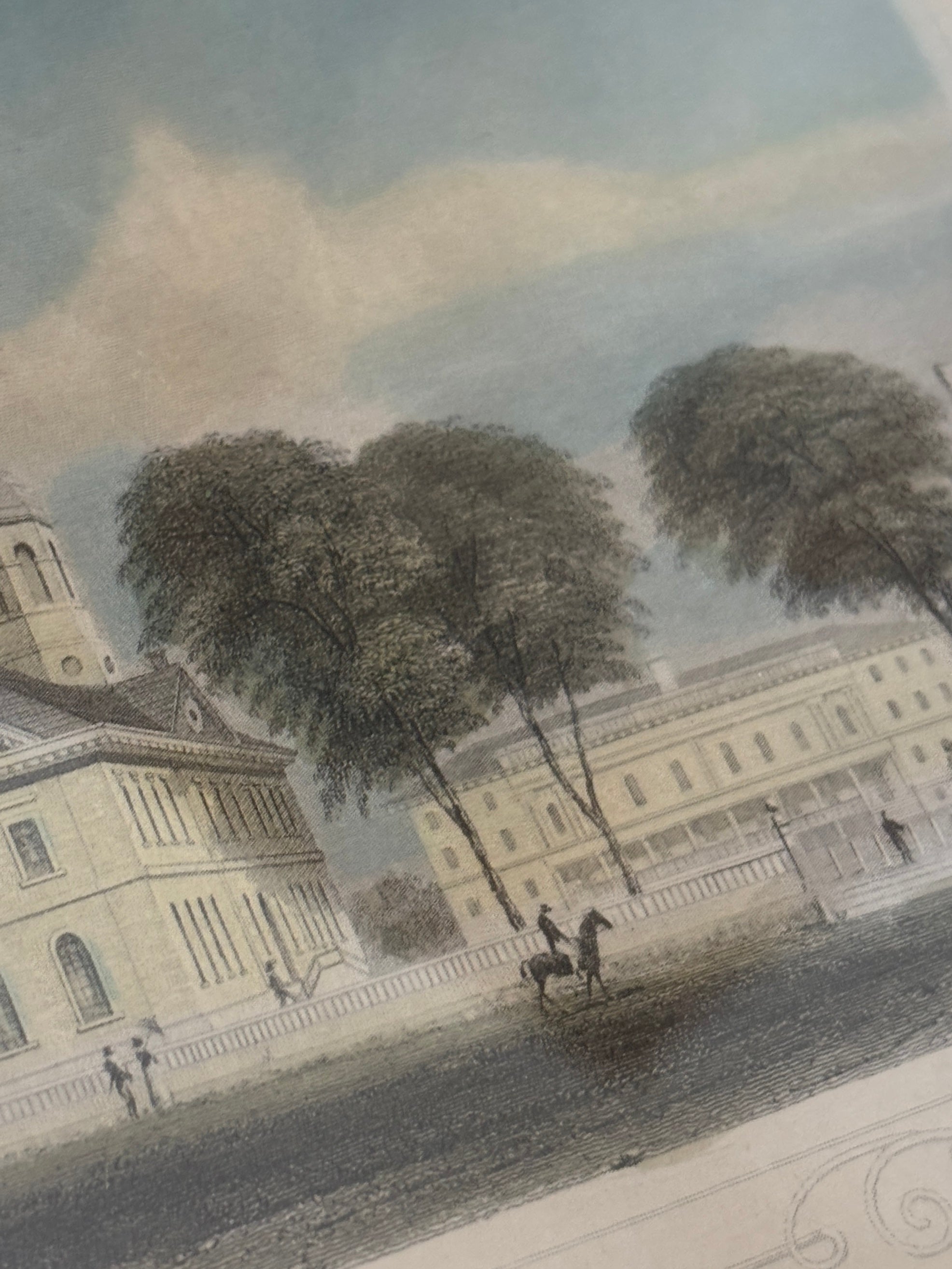 Antique 1834 Hand-Colored Harvard University Engraving