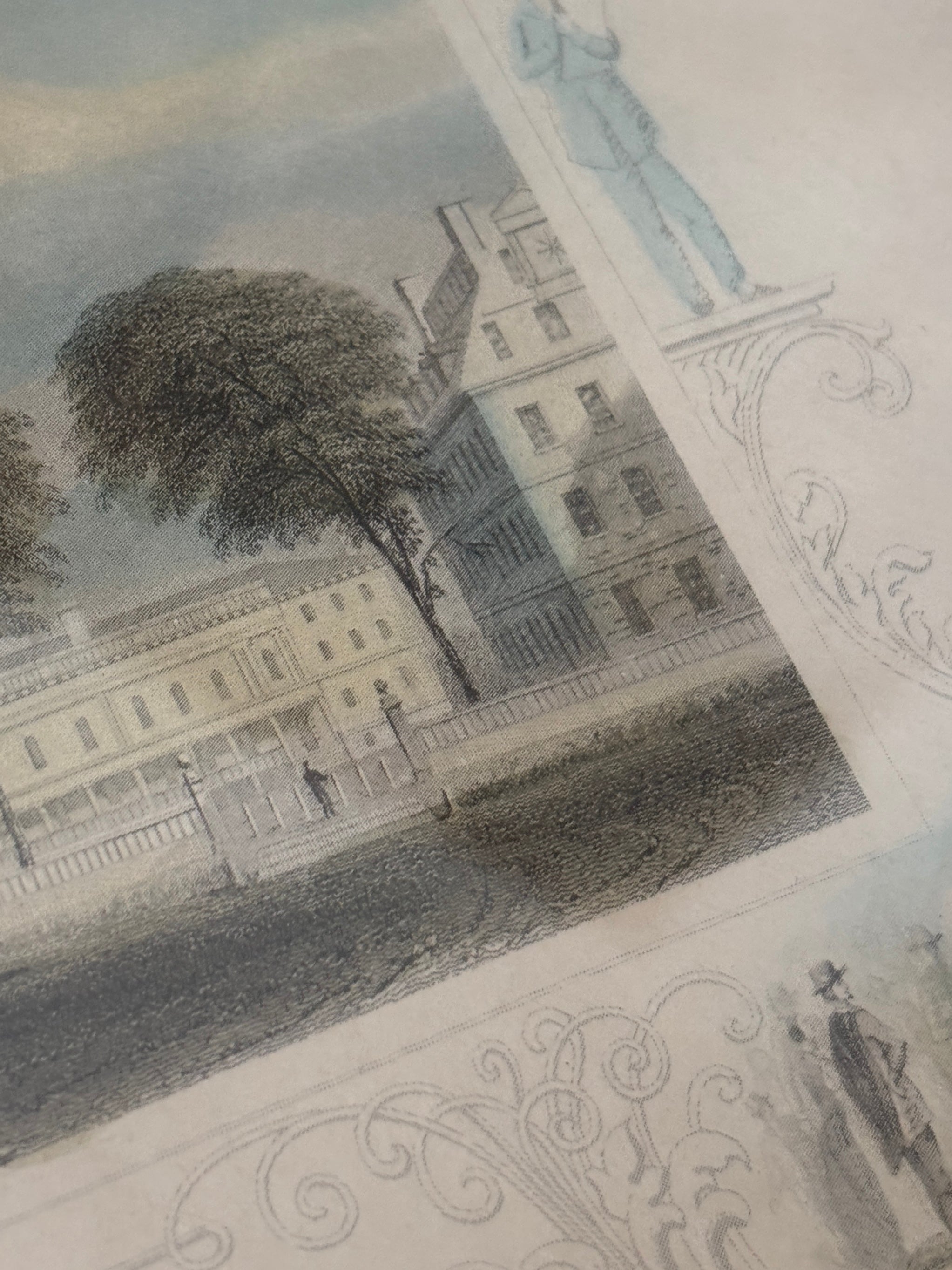 Antique 1834 Hand-Colored Harvard University Engraving