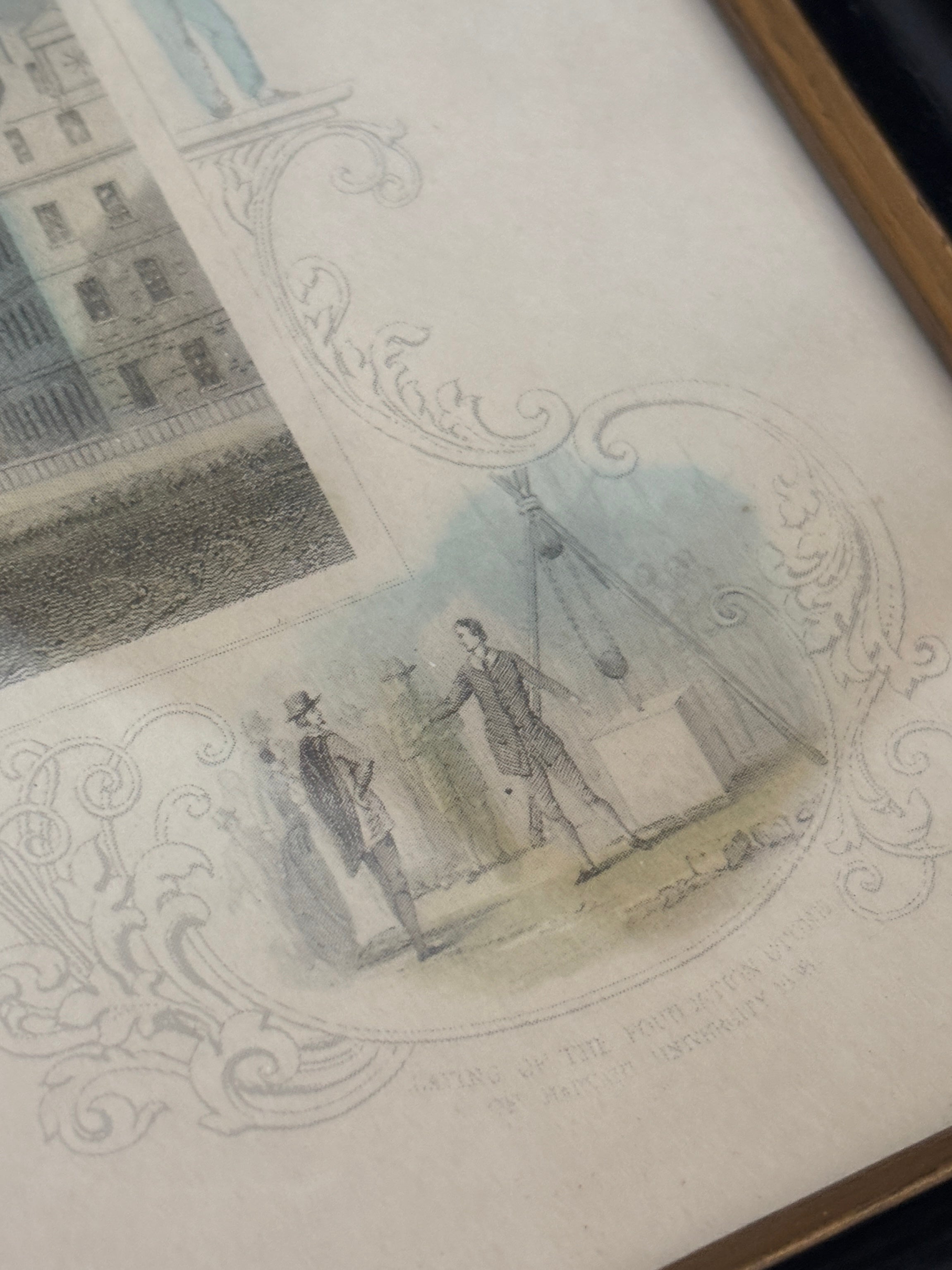 Antique 1834 Hand-Colored Harvard University Engraving
