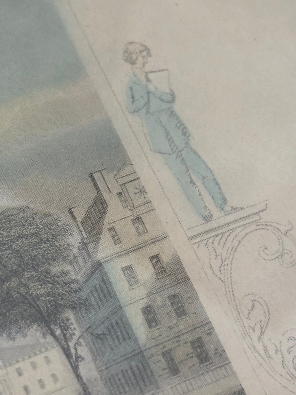 Antique 1834 Hand-Colored Harvard University Engraving