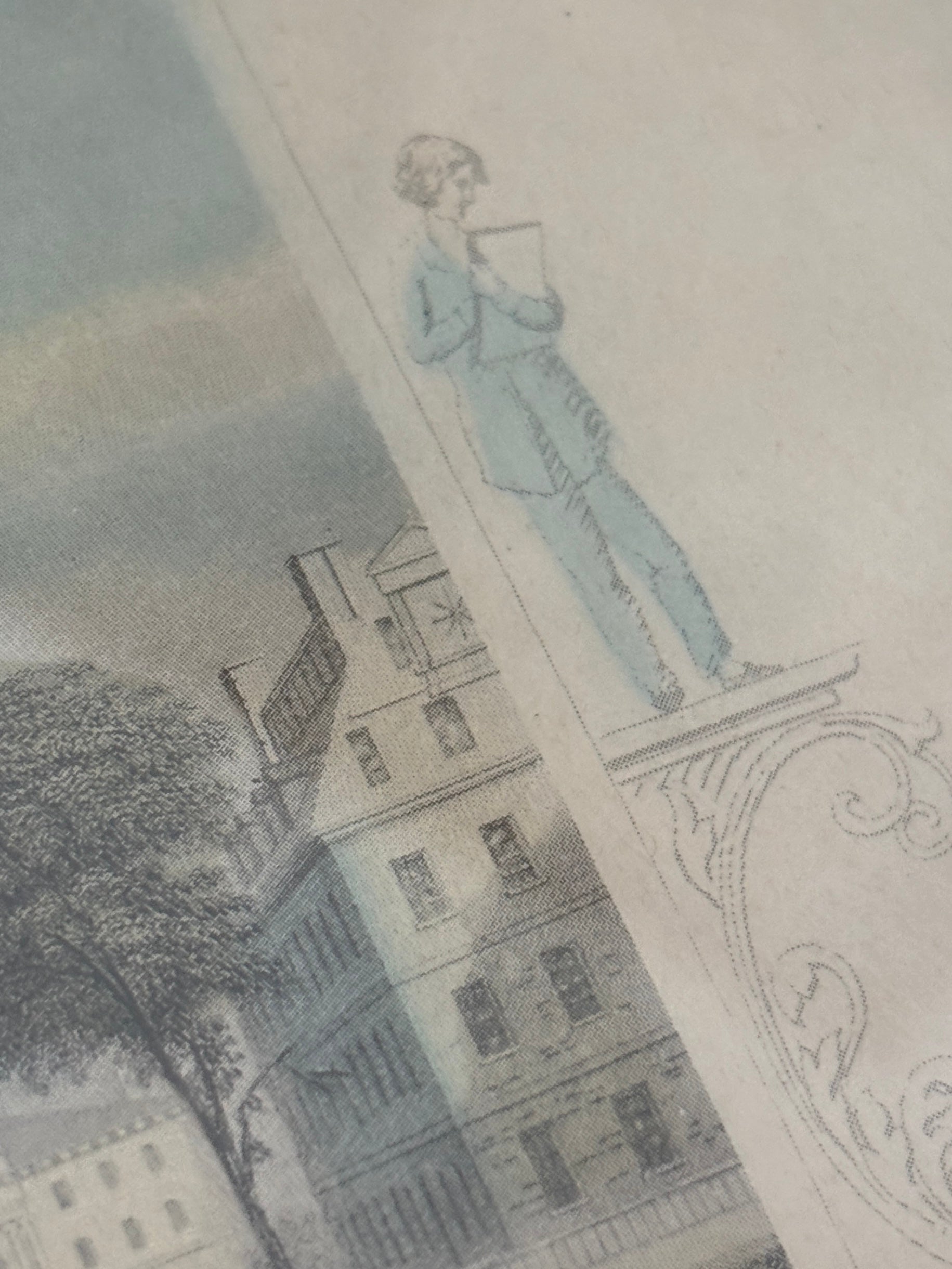 Antique 1834 Hand-Colored Harvard University Engraving