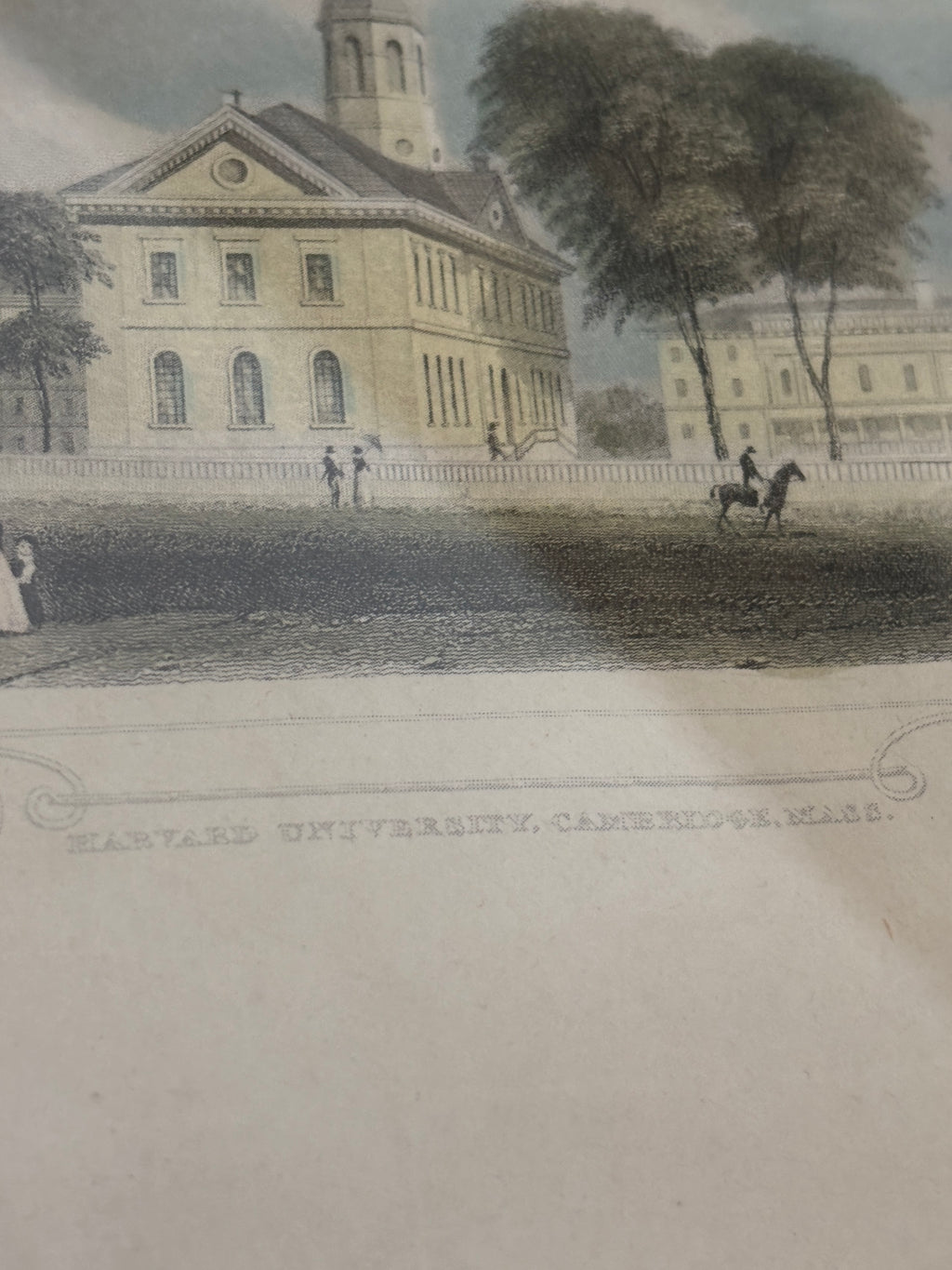 Antique 1834 Hand-Colored Harvard University Engraving