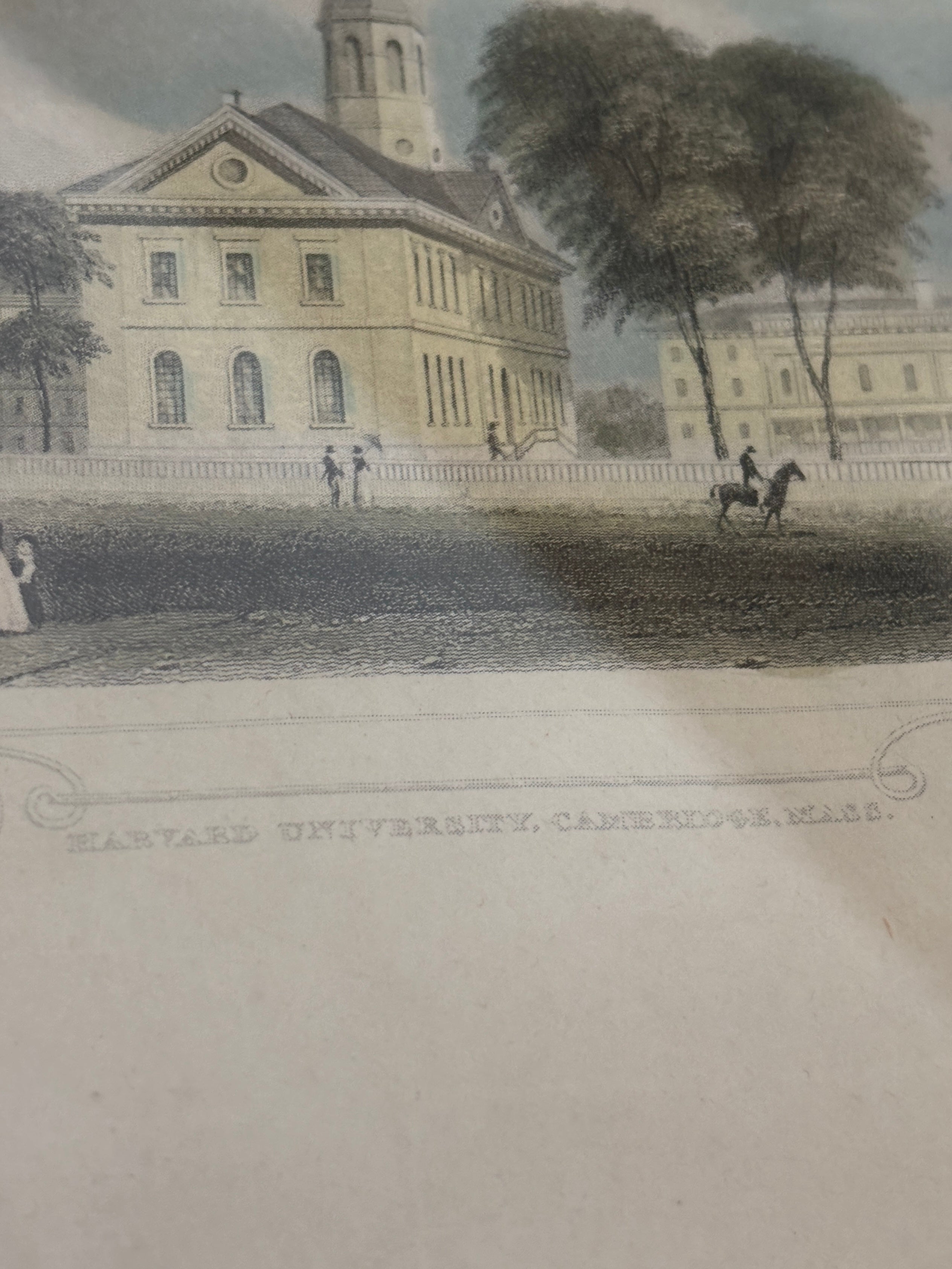 Antique 1834 Hand-Colored Harvard University Engraving