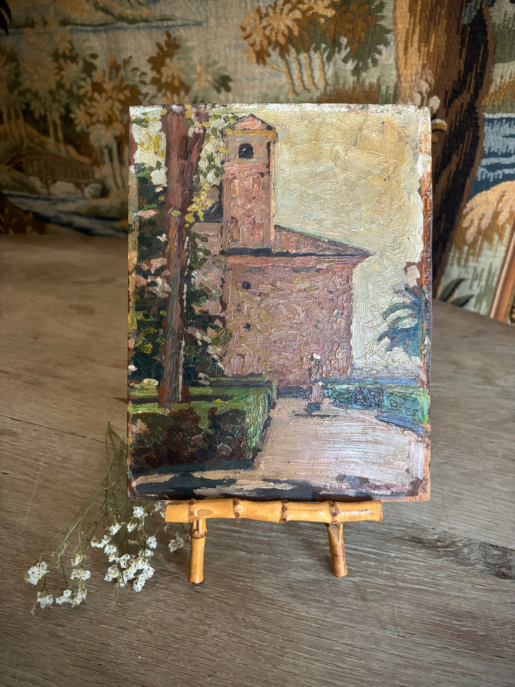 Antique French Impasto Oil Painting on Wood Panel