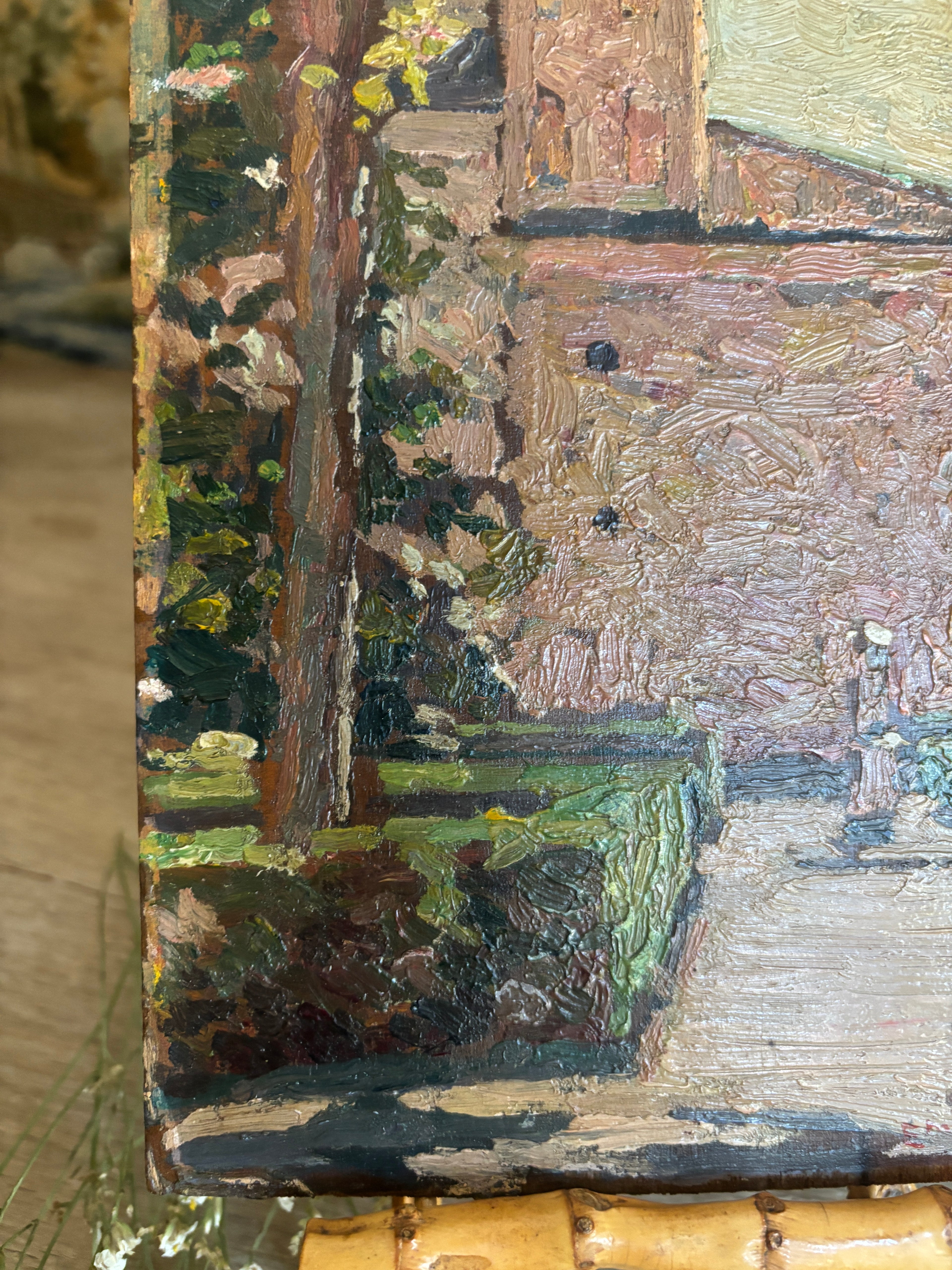 Antique French Impasto Oil Painting on Wood Panel