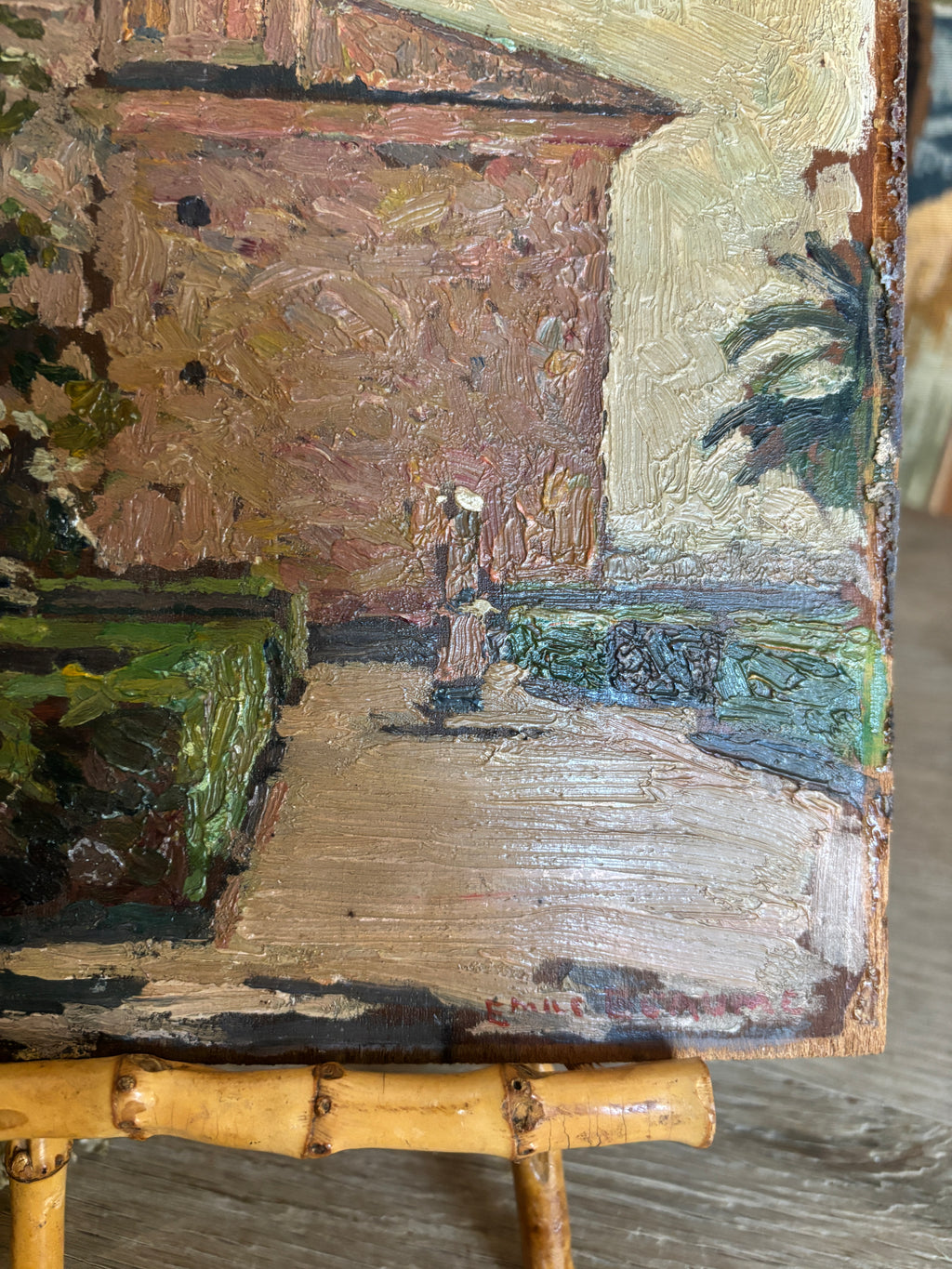 Antique French Impasto Oil Painting on Wood Panel