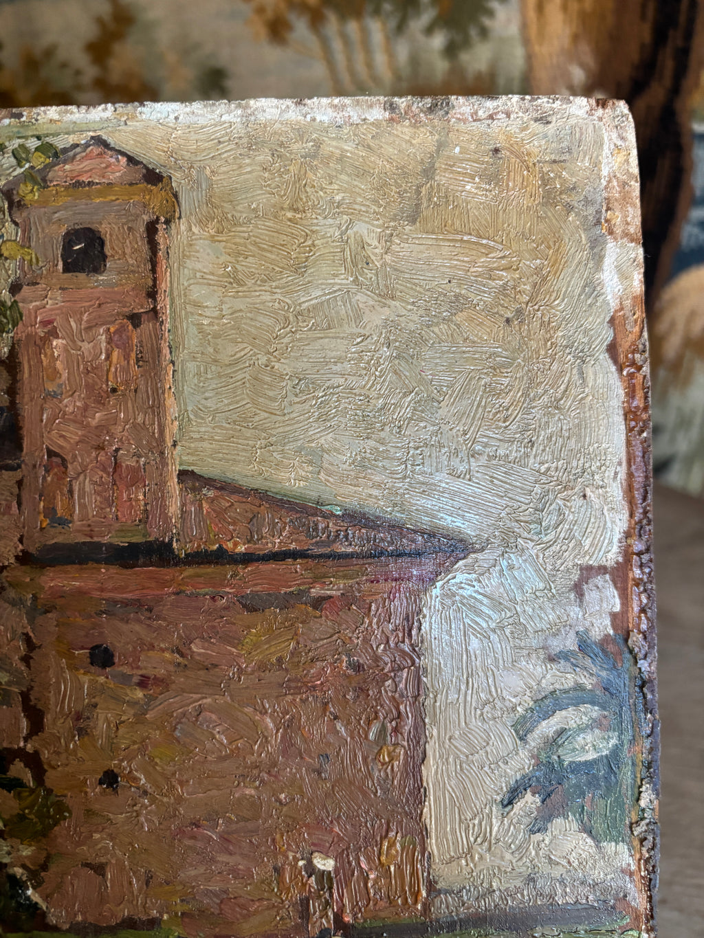 Antique French Impasto Oil Painting on Wood Panel