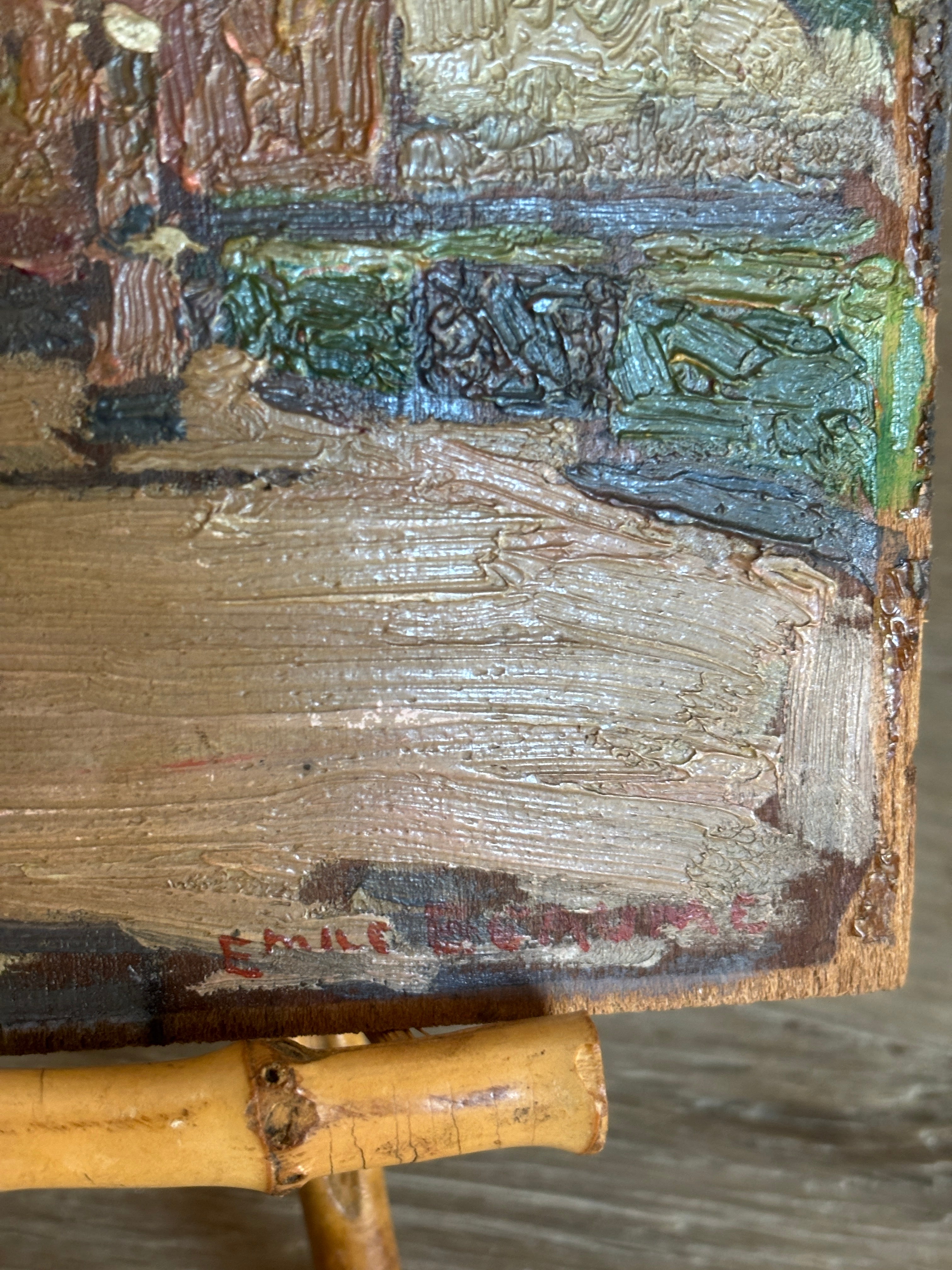 Antique French Impasto Oil Painting on Wood Panel
