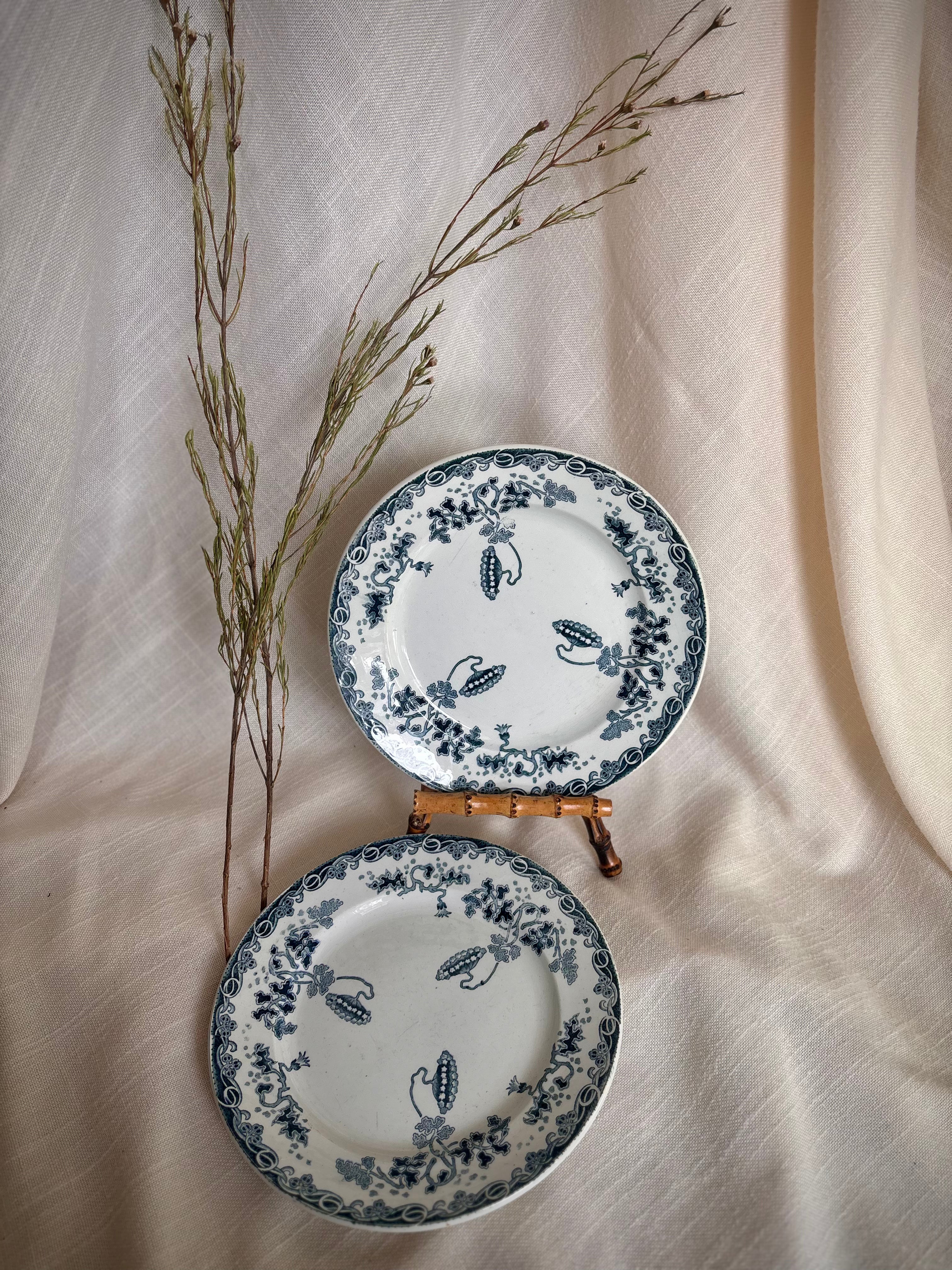 Antique French St. Amand Terre de Fer “Modern Style” Transferware Plate