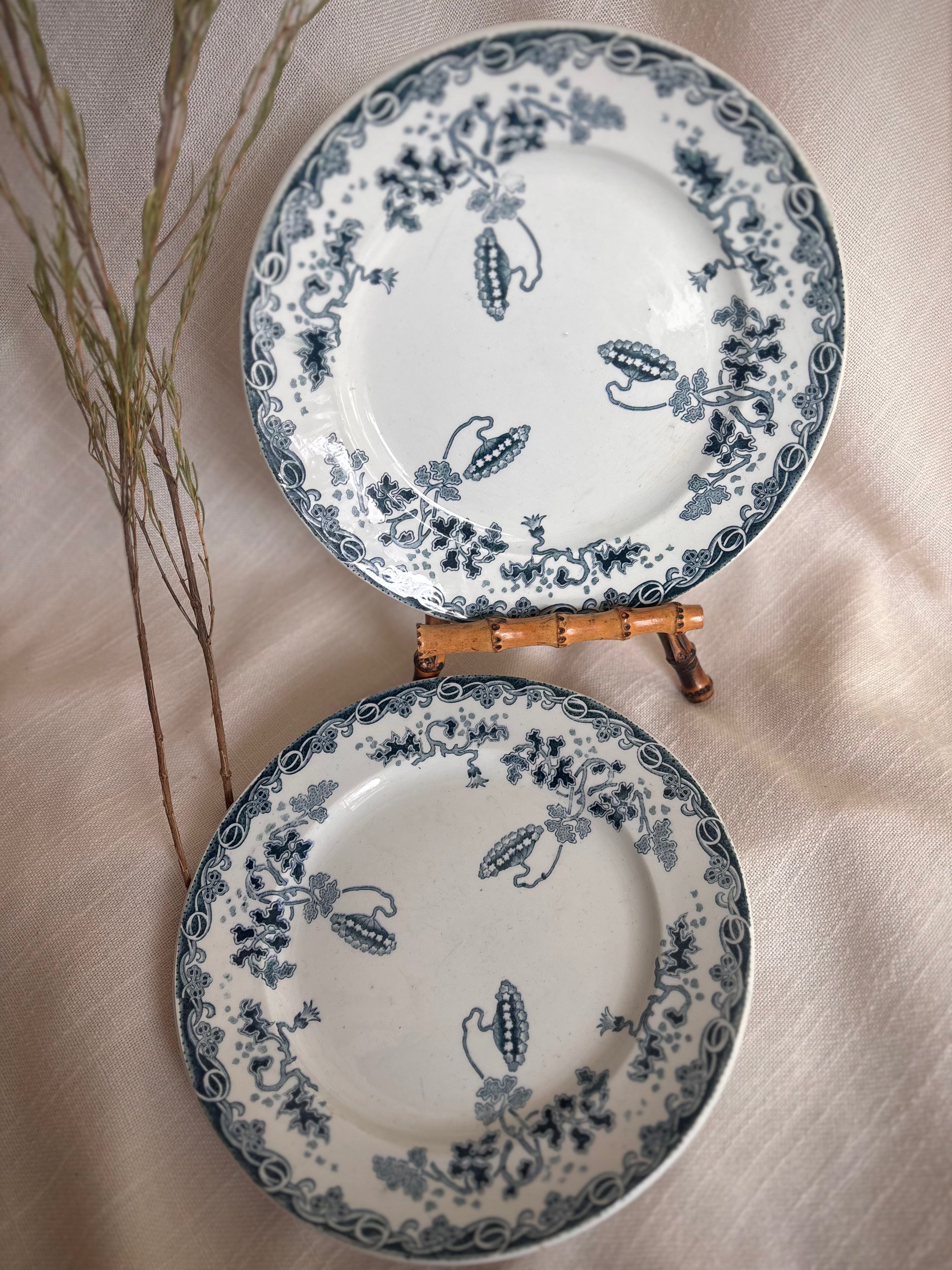 Antique French St. Amand Terre de Fer “Modern Style” Transferware Plate