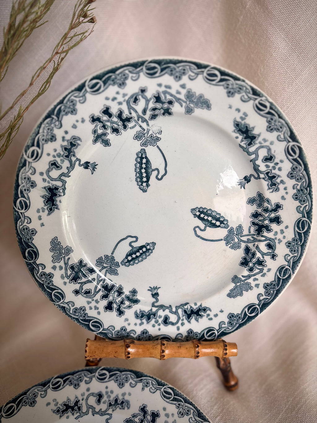 Antique French St. Amand Terre de Fer “Modern Style” Transferware Plate