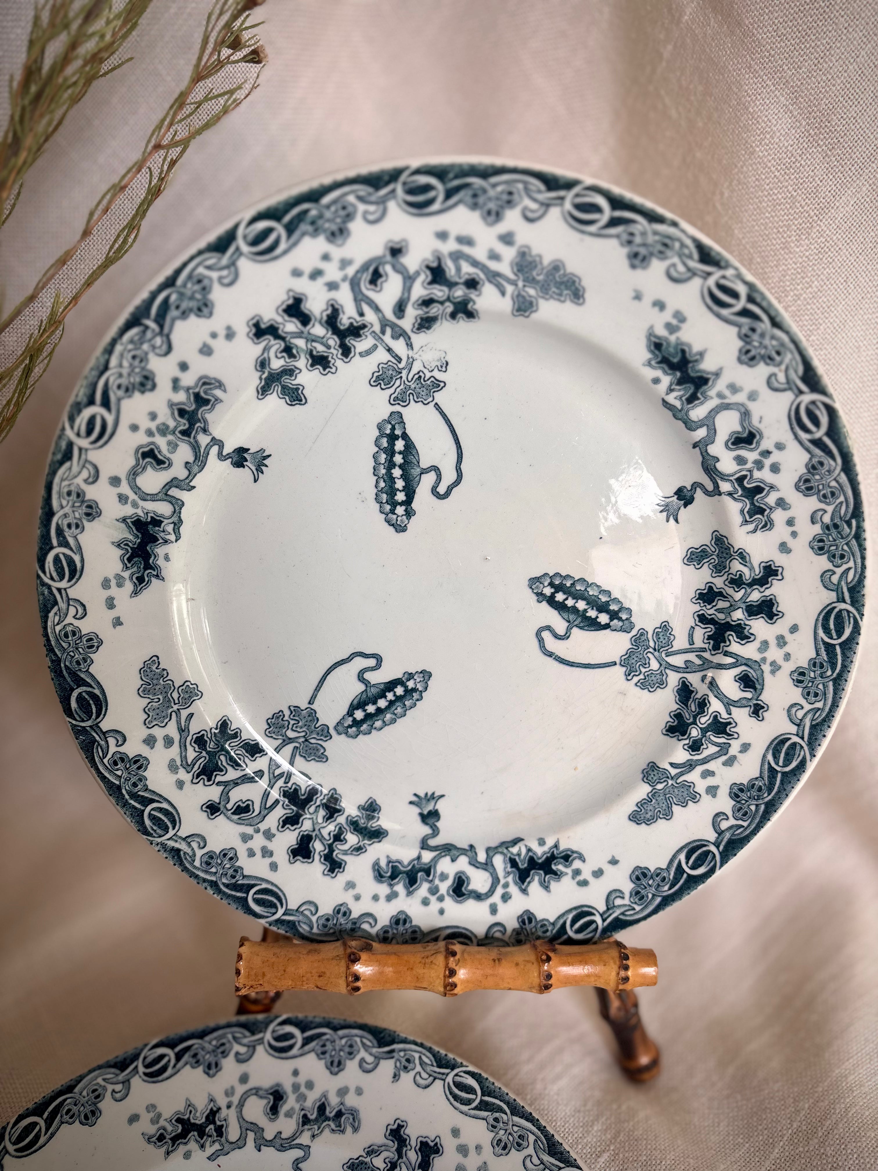 Antique French St. Amand Terre de Fer “Modern Style” Transferware Plate