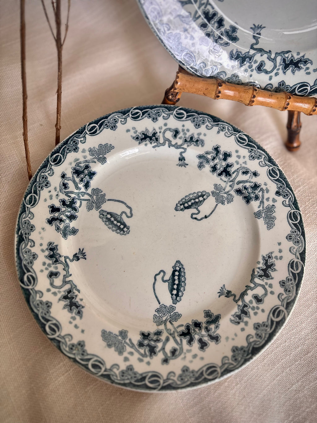 Antique French St. Amand Terre de Fer “Modern Style” Transferware Plate