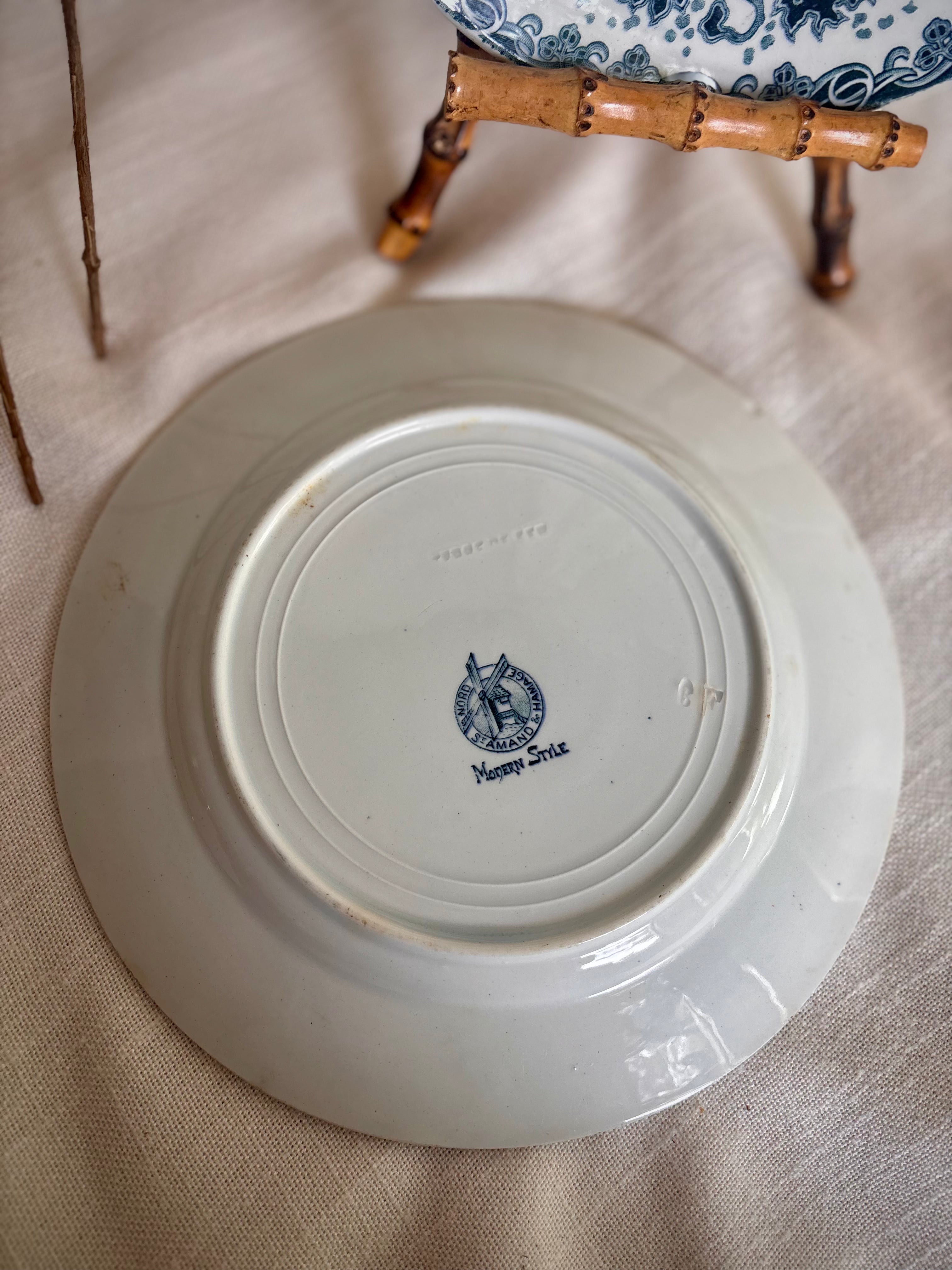 Antique French St. Amand Terre de Fer “Modern Style” Transferware Plate