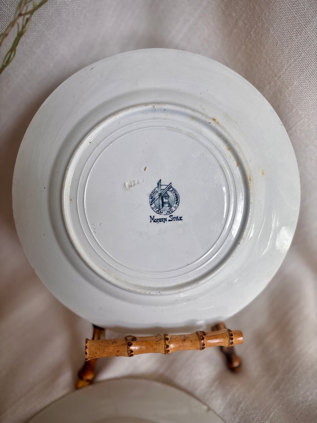 Antique French St. Amand Terre de Fer “Modern Style” Transferware Plate