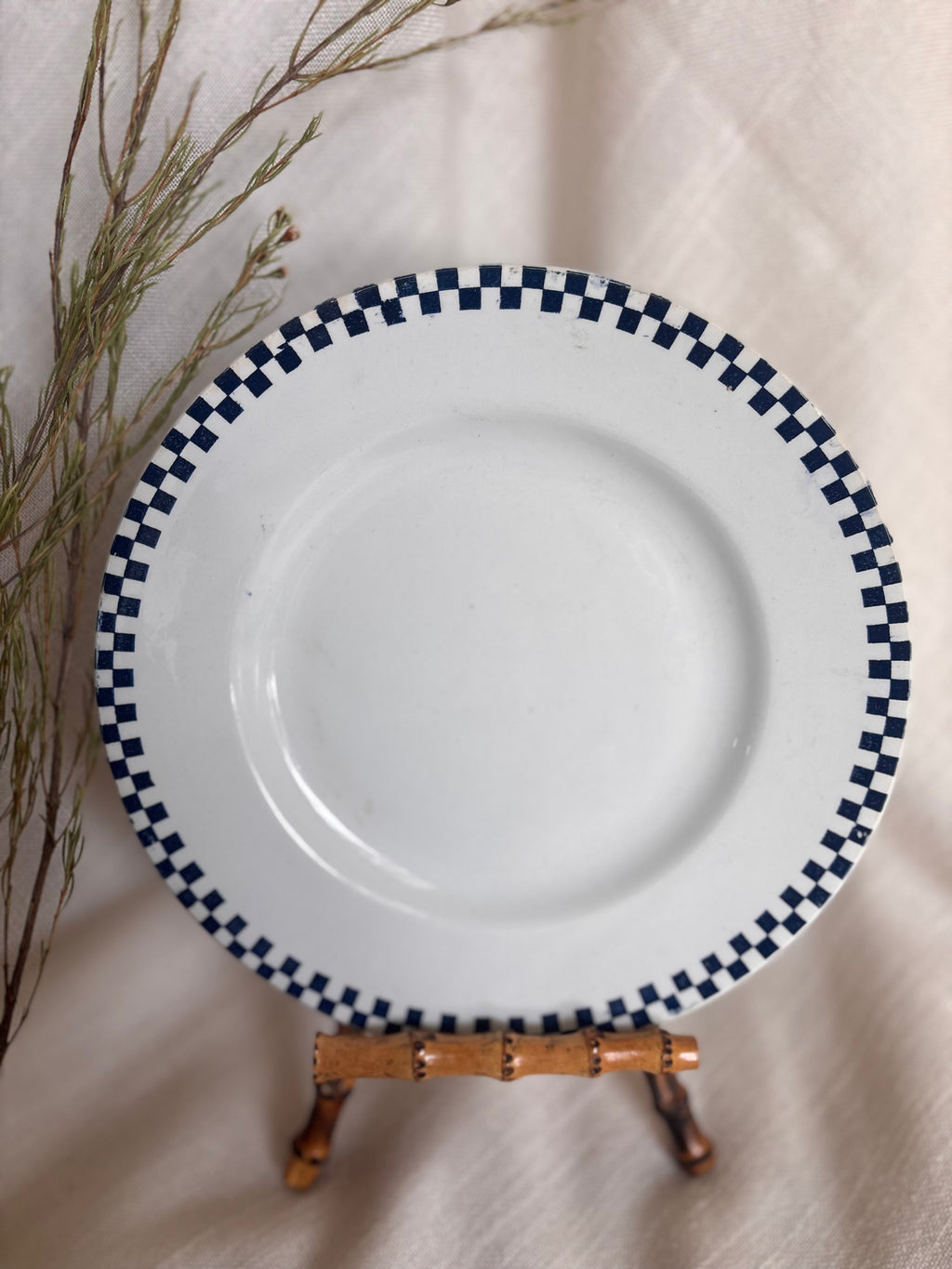 Set of Six Antique St. Amand “Damier” Transferware Dinner Plates