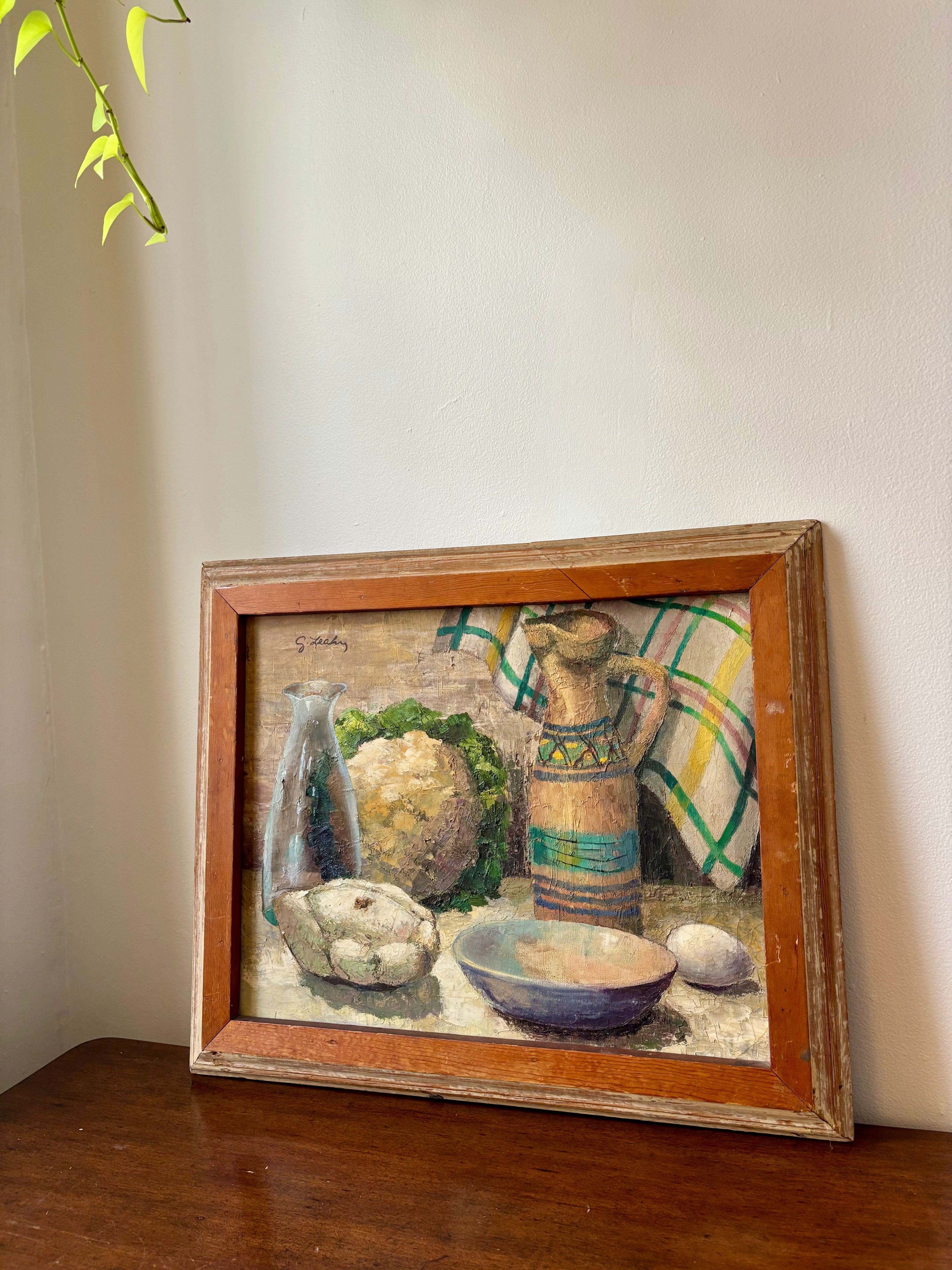 Vintage Oil-On-Canvas Tablescape Still Life, Signed